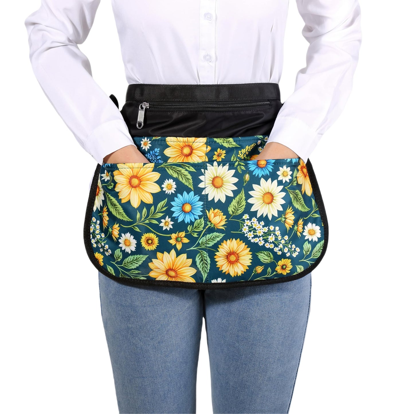 Bafelia Garden Apron for Women with 5 Pocket,Half Florist Apron Harvesting (Green Flowers)
