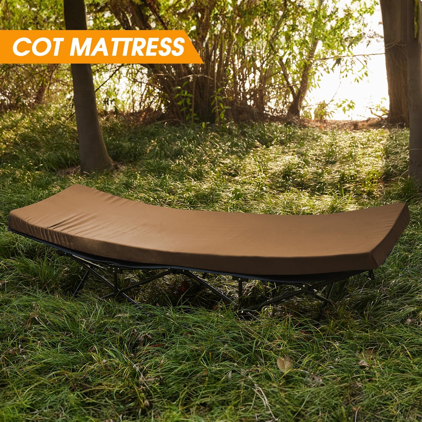 CYMULA Camping Cot Mattress 2in Memory Foam Sleeping Pad,Soft Warm Non-Slip Camping Mattress Topper with Retaining for Adults,Portable Roll up Pad for Travel(Brown 75"x30")