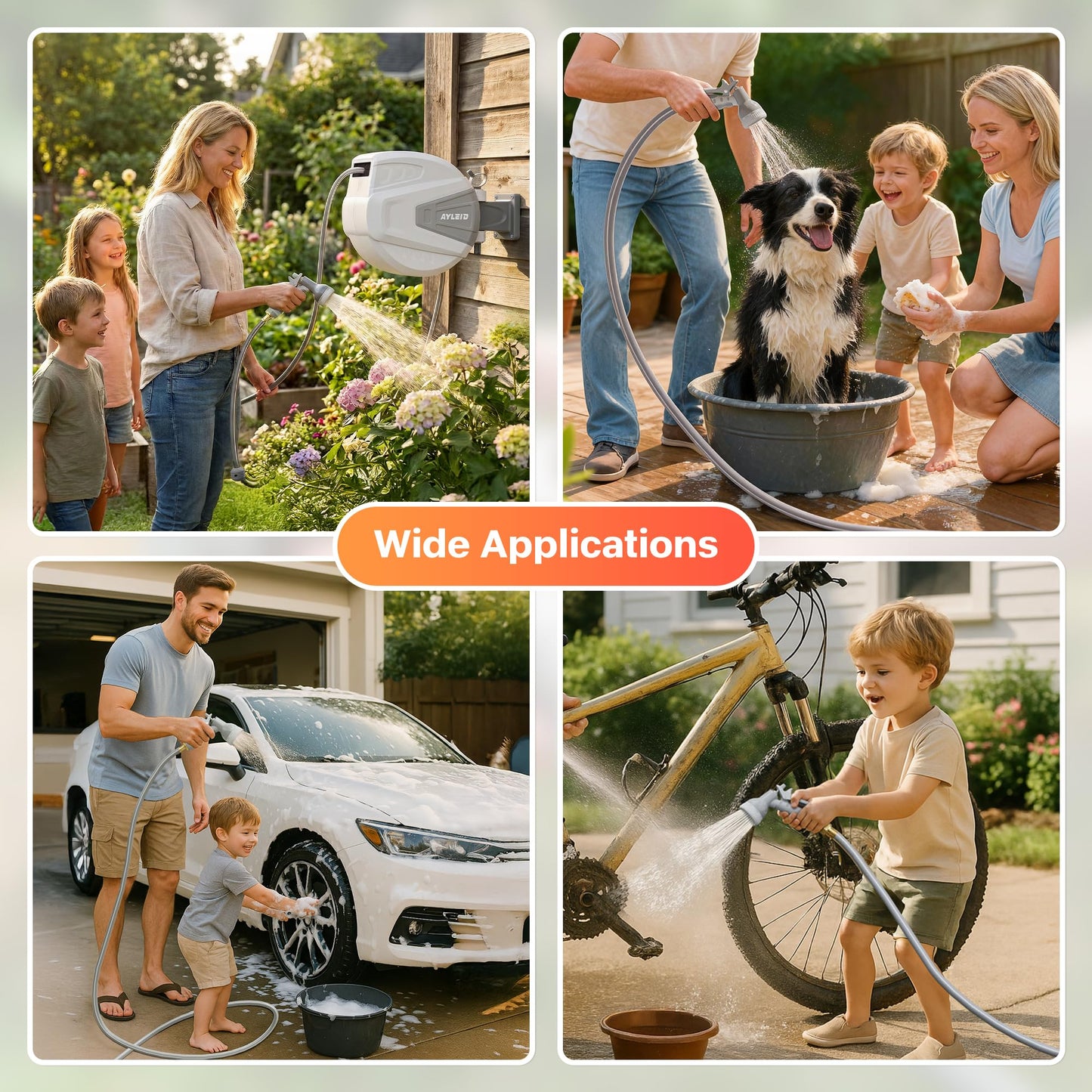 Ayleid Retractable Garden Hose Reel,1/2 in x 130 ft Wall Mounted Hose Reel, with 9- Function Sprayer Nozzle, Any Length Lock/Slow Return System/Wall Mounted/180°Swivel Bracket (Gray)