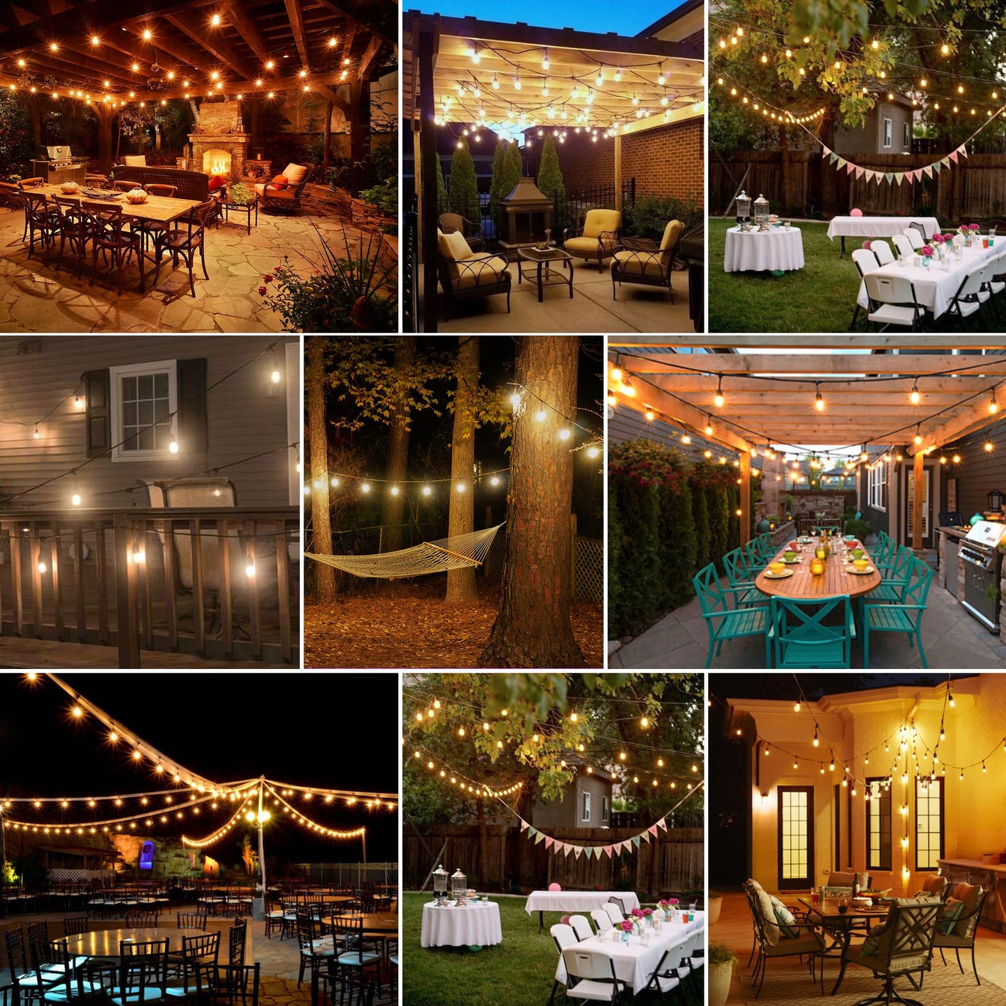 Banord Outdoor String Lights, 50FT Waterproof Patio Lights with 1W Dimmable LED Bulbs, Hanging String Lights for Outdoor Backyard, Garden, Deck, Porch, Gazebo, Balcony, Camping, Party(Black)