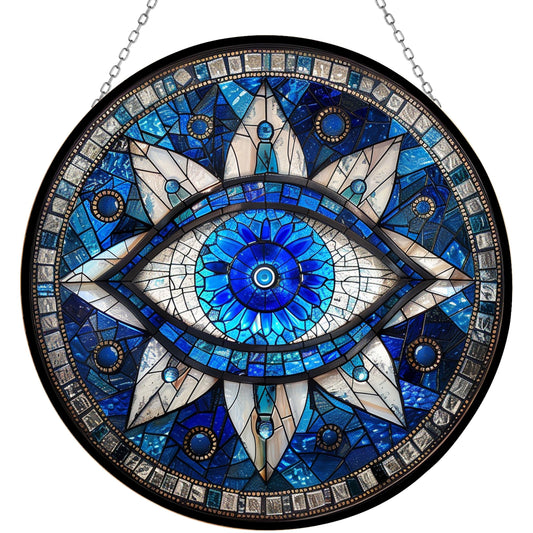 365CUSGIFTS Evil Eye Stained Glass Sun Catcher with Mountain Stained Glass Window Hanging, Suncatchers for Windows Hanging, Lavender Wall Decor, for Women/Friends/Lover