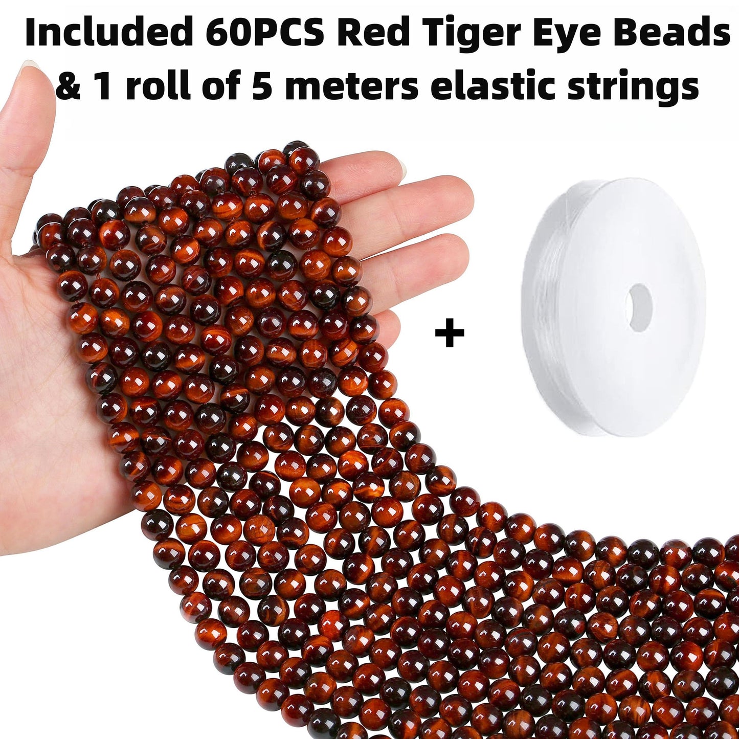 QINJIEJIE 60PCS Red Tiger Eye Beads 8mm Stone Beads Round Loose Gemstone Bead for Bracelet Beading Crystal Jewelry Making DIY Necklace Earrings 0.32"