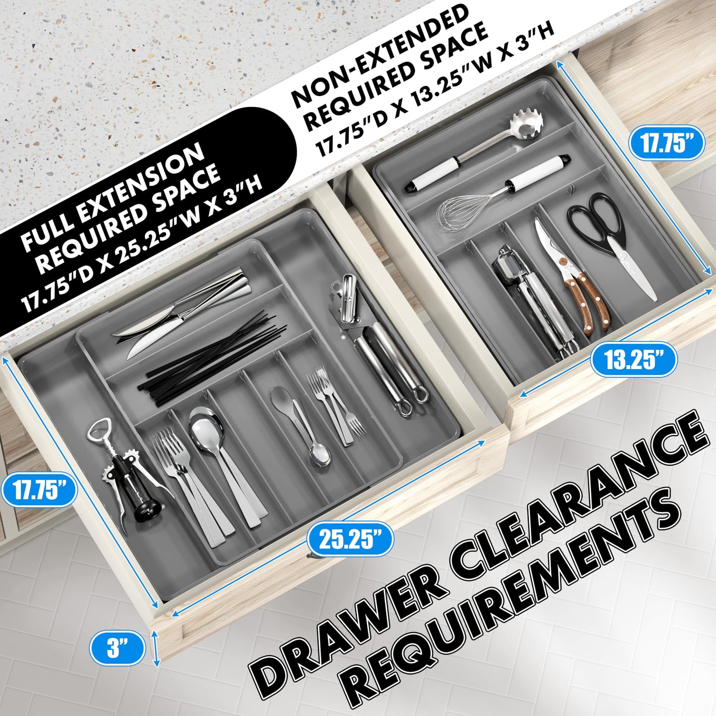 Simple Houseware Expandable Kitchen Drawer Flatware Organizer, Gray – Adjustable Cutlery Tray with 9 Compartments for Utensils and Silverware
