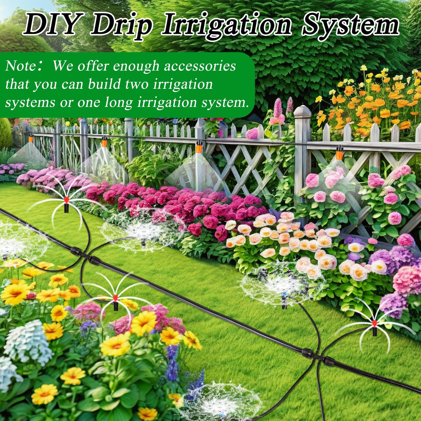 250FT Drip Irrigation System Kit, Automatic Drip Irrigation Kit with 1/2 inch Hose 1/4 inch Distribution Tubing and Accessories for Greenhouse, Yard, Lawn