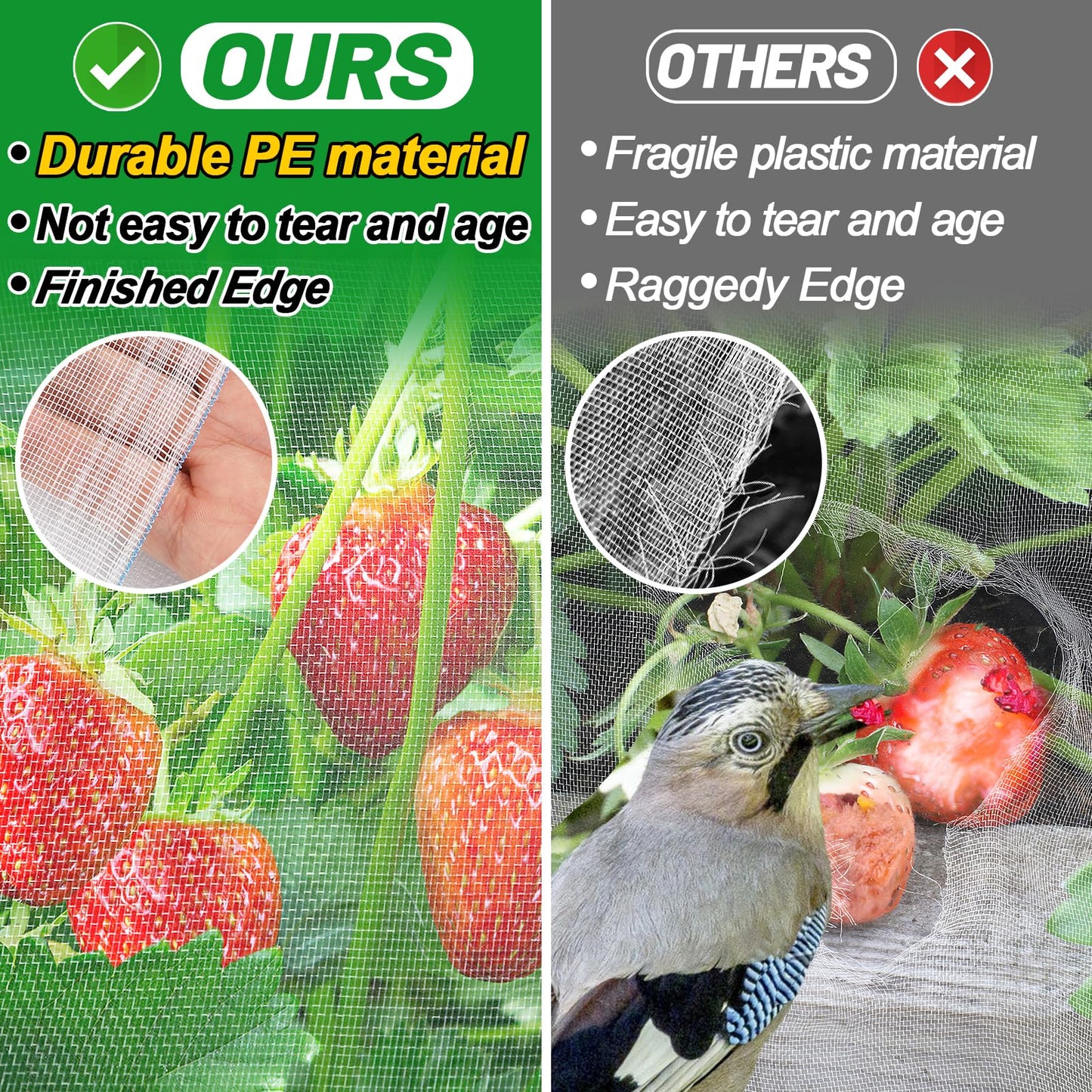 2 Pack 6.5x10ft Garden Netting - Ultra Fine Mesh Plant Covers to Keep Small Animals Pest Out, Bird Barrier Screen for Protecting Vegetables Fruits Flowers Raised Beds (Without Support Pole)