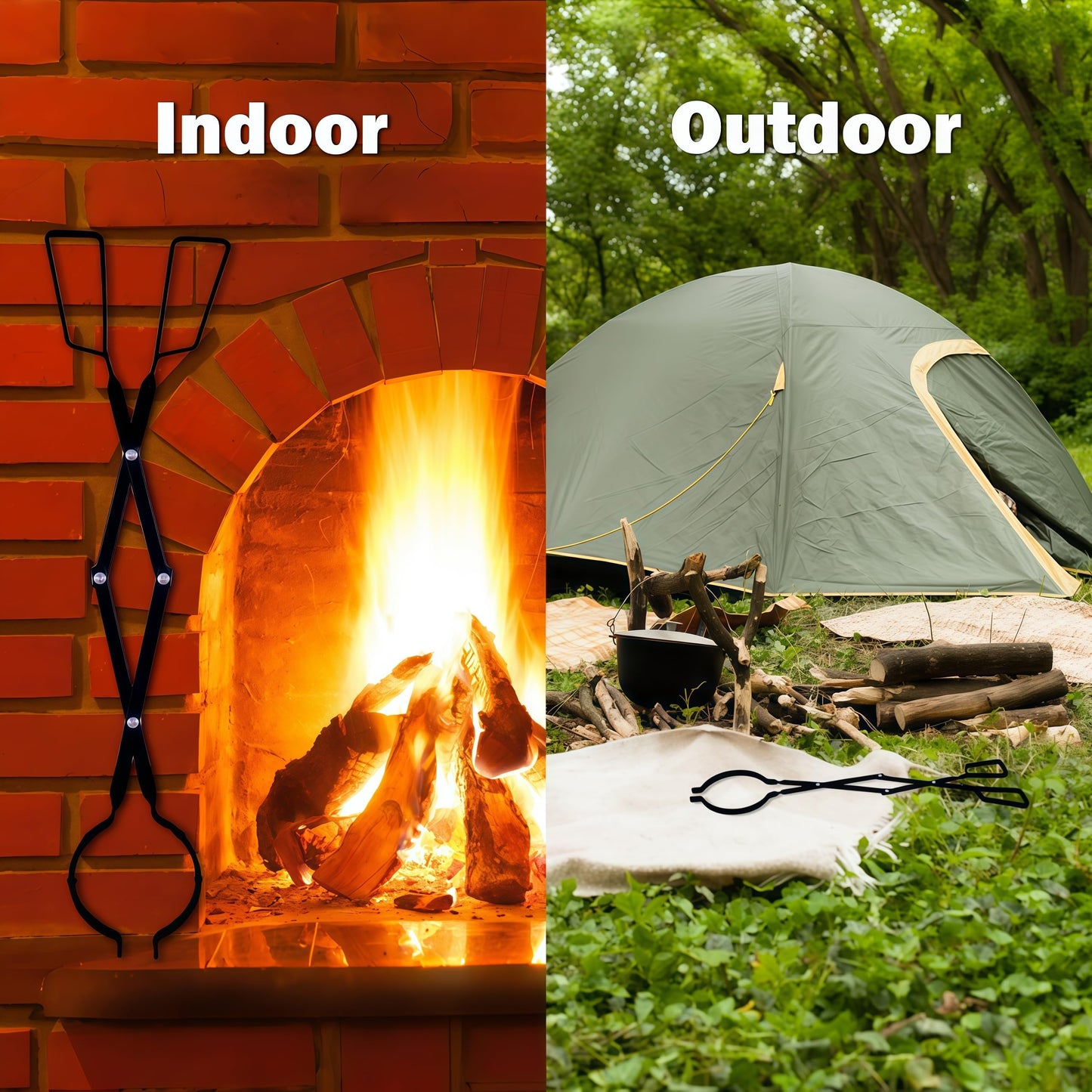 Atlantic Fire Tongs for Fireplace or Pit- Reinforced Wrought Iron for extra strength - Log grabber- Rust resistant finish fireplace tongs for indoor/outdoor