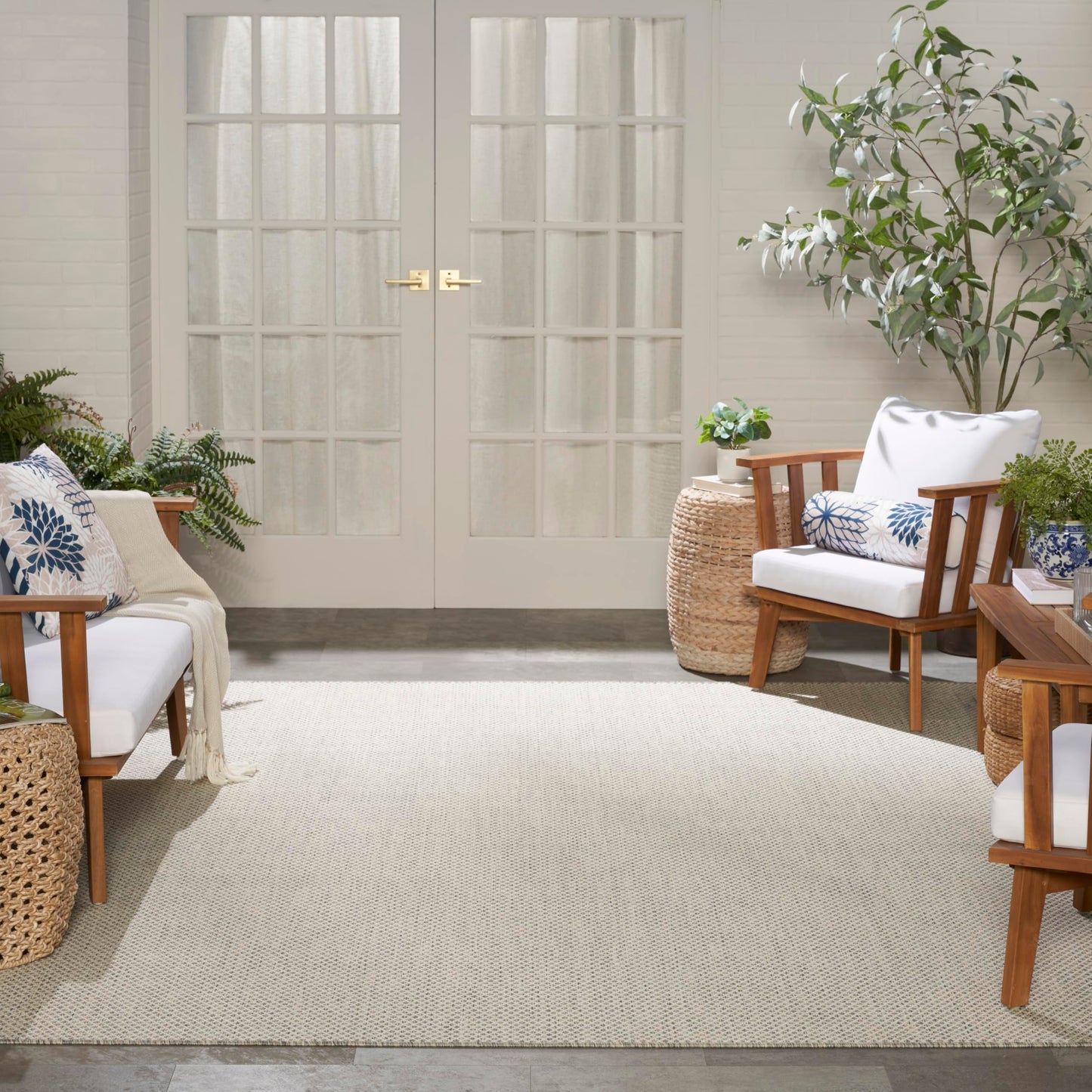 Nourison Home Courtyard Ivory Silver 8' x 10' Area Rug - Easy Clean, Non Shedding, Bed Room, Living Room, Dining Room, Kitchen (8' x 10')