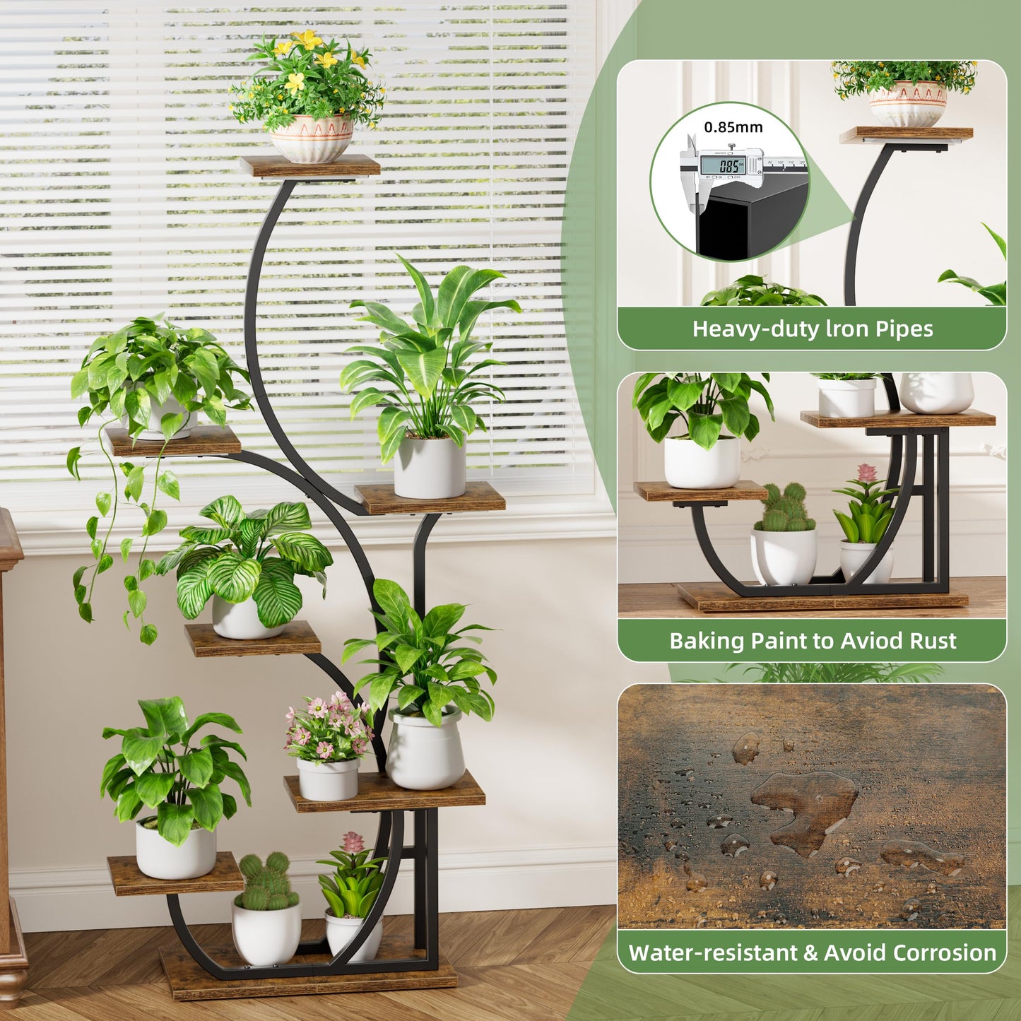 Plant Stand Indoor with Grow Lights - Lighted Indoor Plant Shelf, 57" 7 Tier Corner Plant Stands for Indoor Growing, Tall Flower Display Shelf, Metal S-Shaped Holder for Living Room, Bedroom, Black