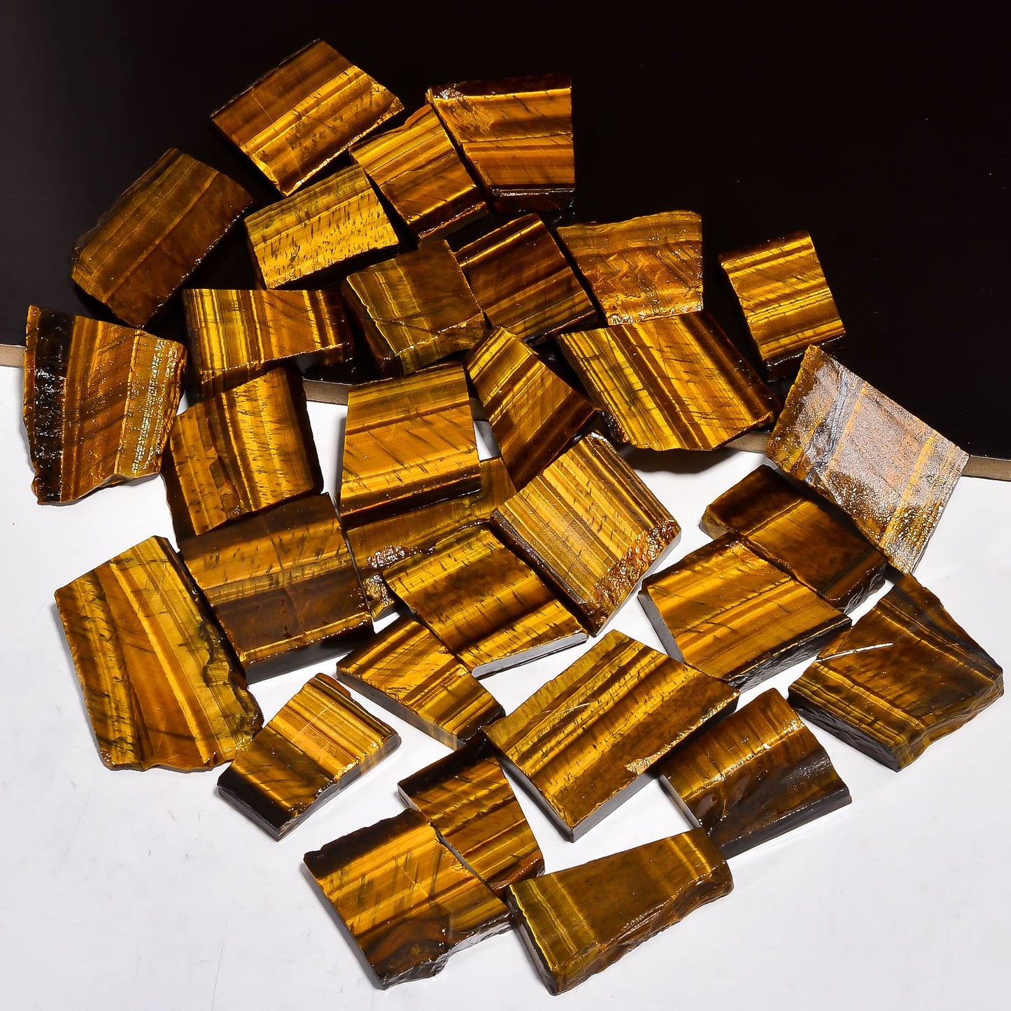 Natural Tiger Eye Raw Slice Gemstone- Healing Crystals for DIY Jewelry Making -Loose Natural Cabochon -Perfect for Crafting Unique Jewelry Designs (5 pcs, 25-35 mm)