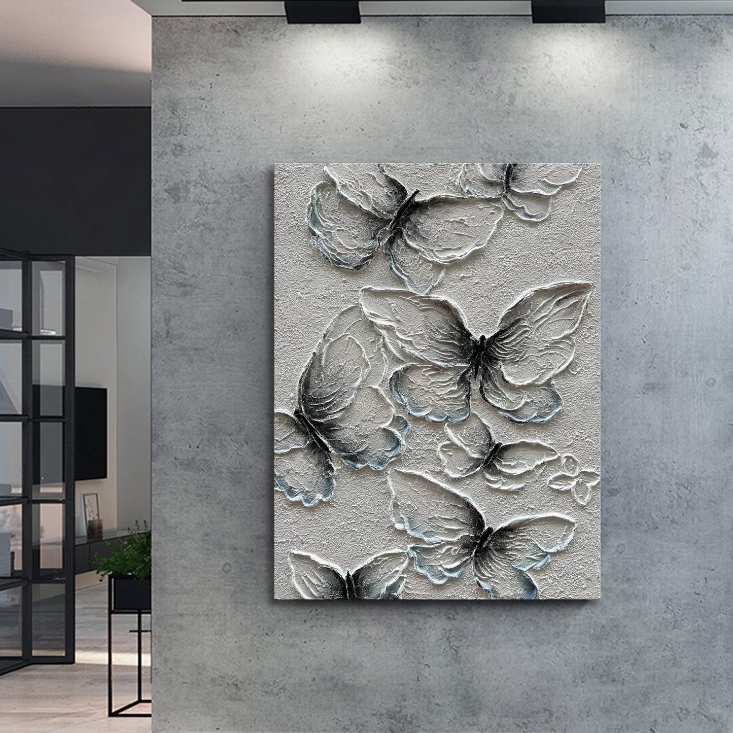 NANKAI Art Hand-Painted Thick Texture Abstract Oil Painting Flying Butterfly Oil Painting 40x28 Inch Home Wall Decoration Art