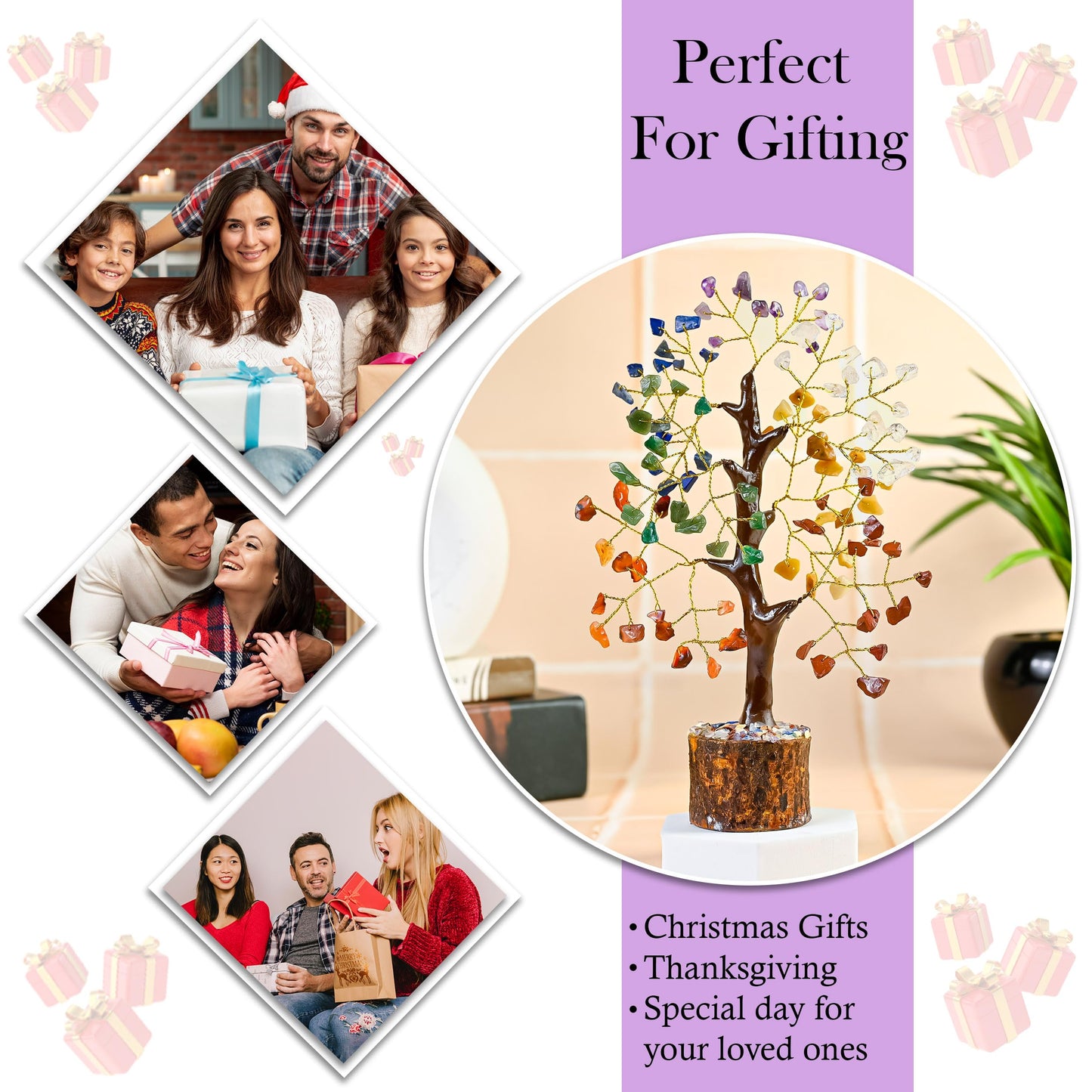 Crocon® 7 Chakra Crystal Tree of Life, Unique Gifts for Women, Meditation, Office Desk Decor, Healing Crystals Tree Gift for Women | House Warming Gift New Home Decoration Present Sister Mom Grandma