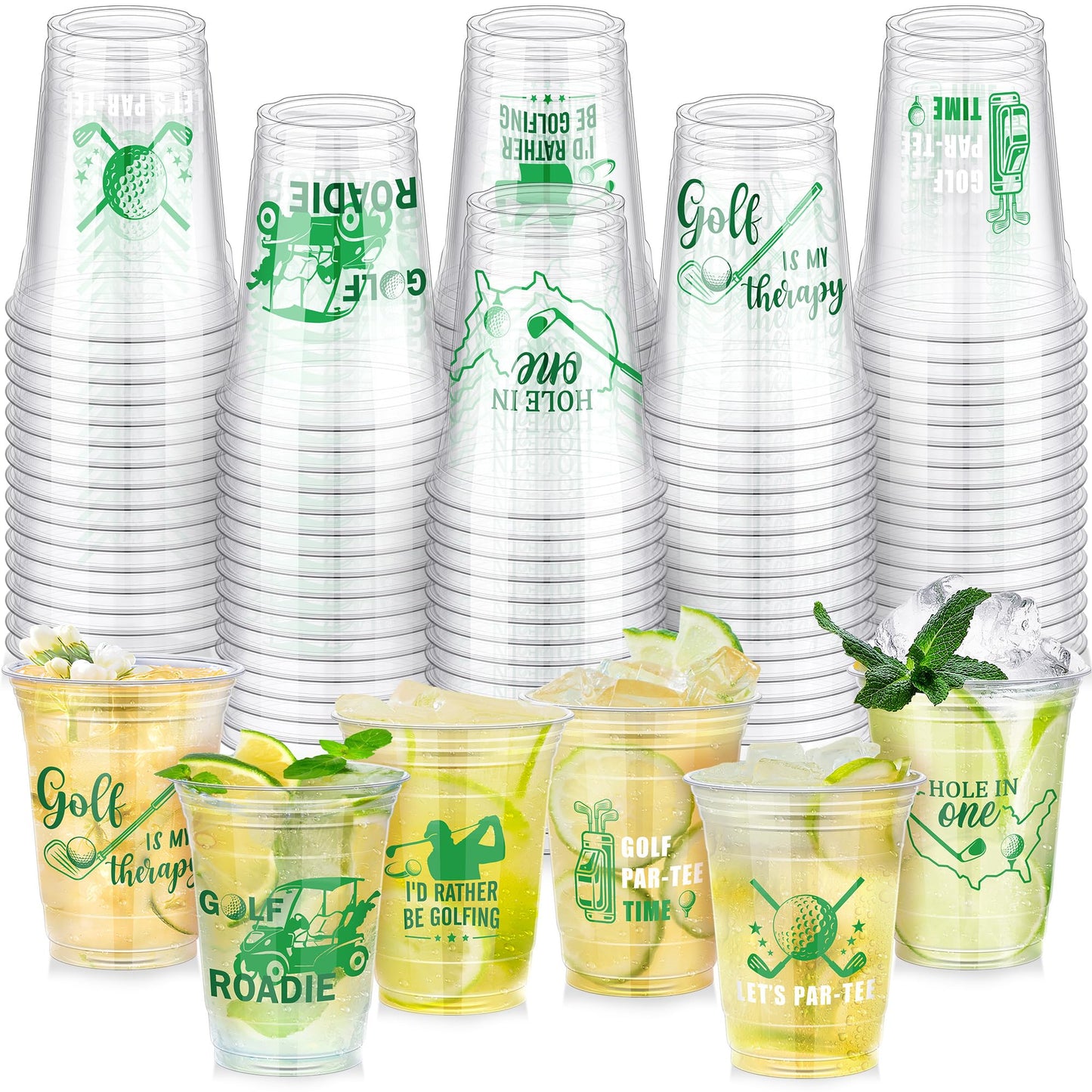 Kochorie 120 Pieces Golf Party Disposable Plastic Cups Bulk 16 Ounces Let's Par-Tee Clear Golf Cups for Themed Holiday Supplies Favors