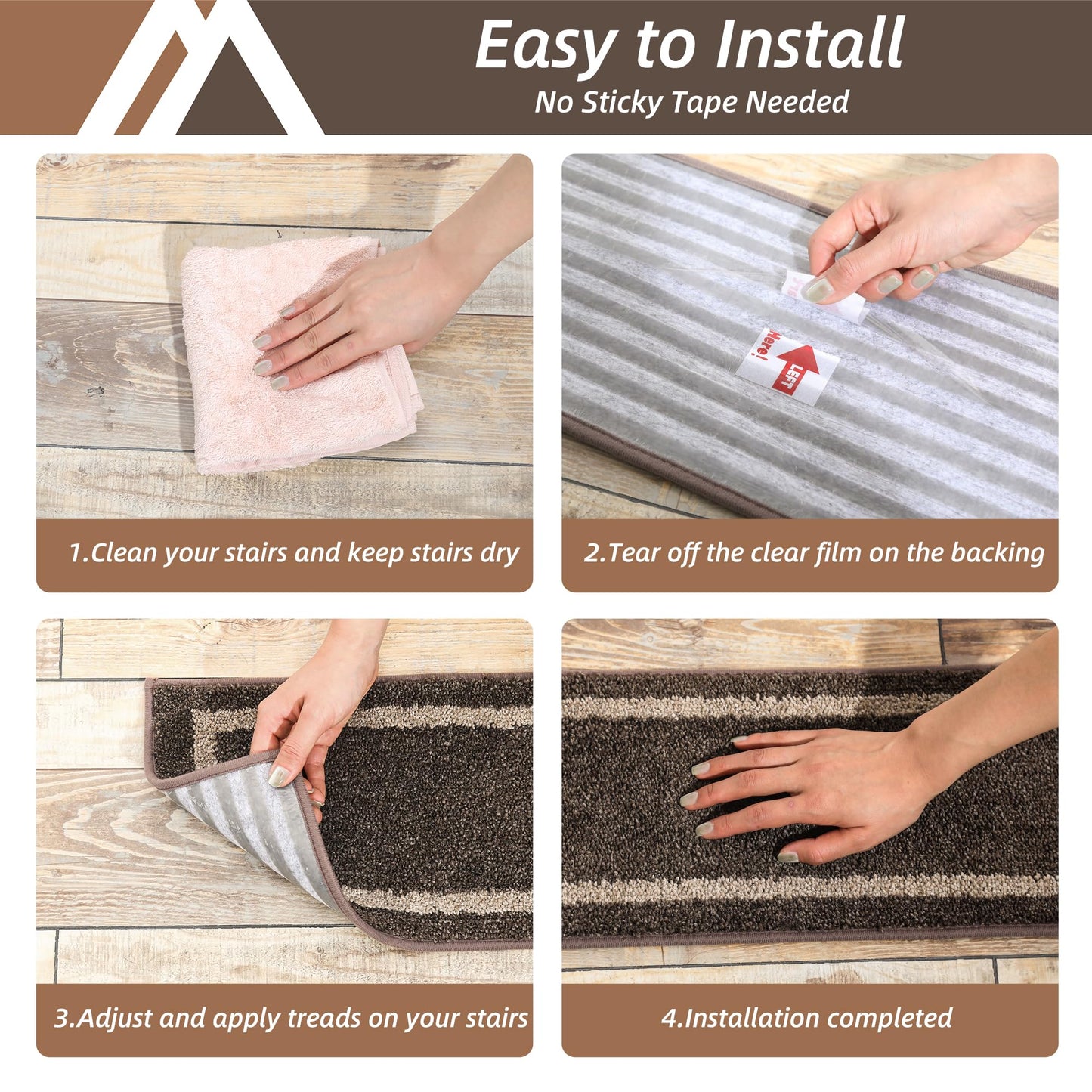 COSY HOMEER Soft Stair Treads Non-Slip Carpet Mat 28inX9in Indoor Stair Runners for Wooden Steps,Stair Rugs for Kids and Dogs, 100% Polyester TPE Backing 10pcs,Brown