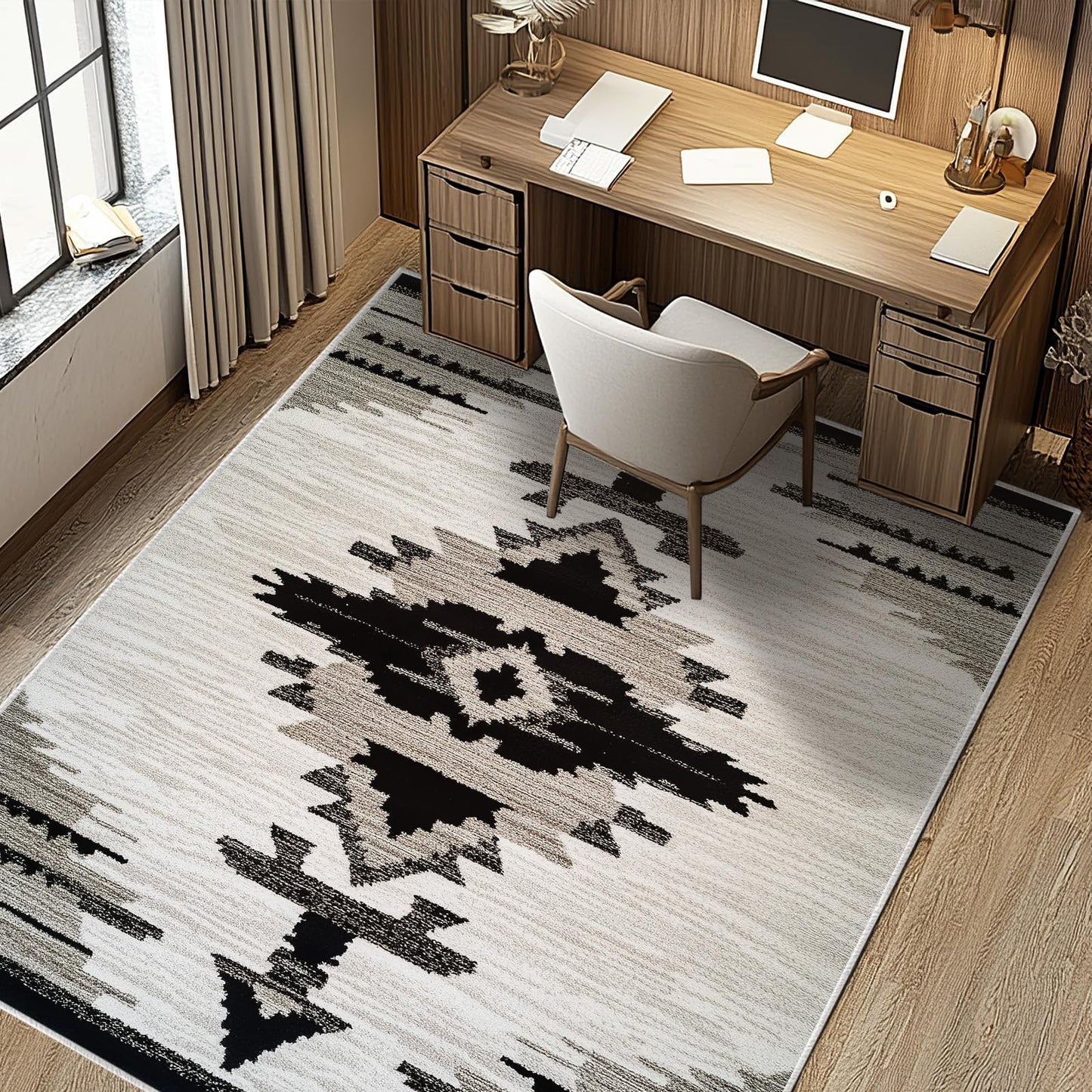 Western Area Rug Southwestern Aztec Navajo Washable 5x7 Rugs for Living Room Bedroom Southwest Tribal Gray Beige Non-Slip Soft Floor Large Carpet for Office Entryway Bathroom