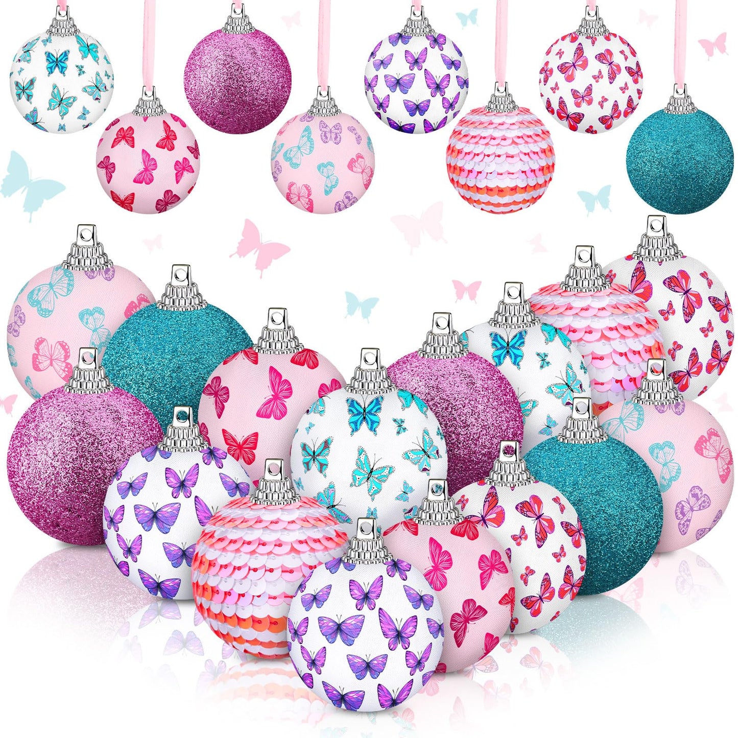 Zeyune 16 Pcs 1.97 Inch Spring Tree Ornaments Summer Butterfly Decorations for Small Tree Hanging Seasonal Holiday Balls Ornaments
