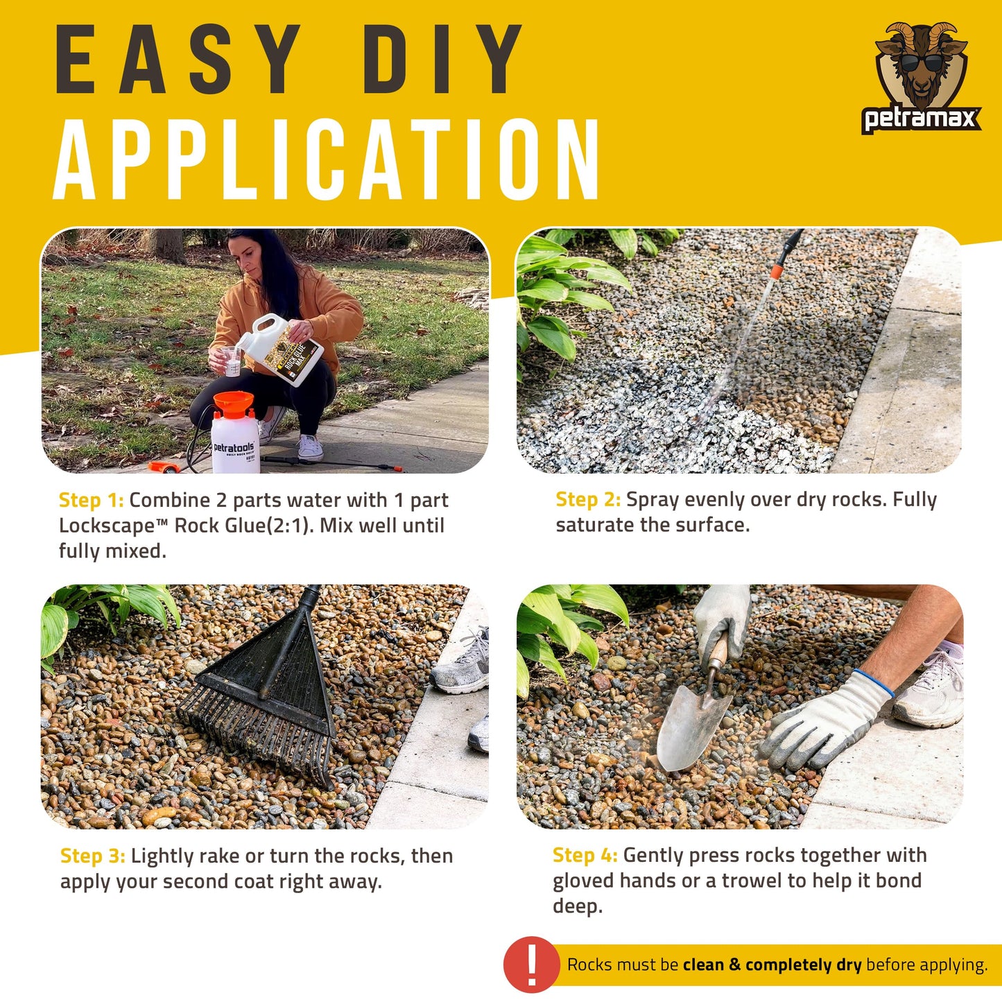 Petra Max Rock Glue for Landscaping, 1 Gallon - Wide Coverage & Pet Safe Mulch Glue for Rocks - Lockdown Gravel/Pebbles/Stones - Sticky Clear Gravel Binder & Decomposed Granite Stabilizer