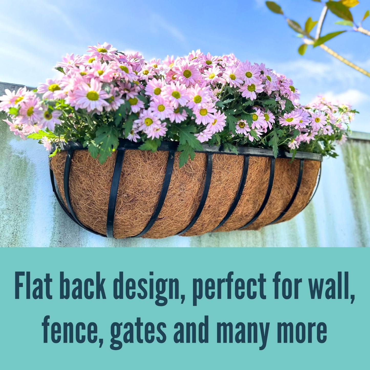 LaLaGreen Deck Railing Planter Box - 2 Pack, 36 Inch Large Wall Planters for Outdoor Plants, Window Flower Boxes Attach House with Coco Liners Metal Horse Troughs Fence Balcony Patio Porch Over Rail