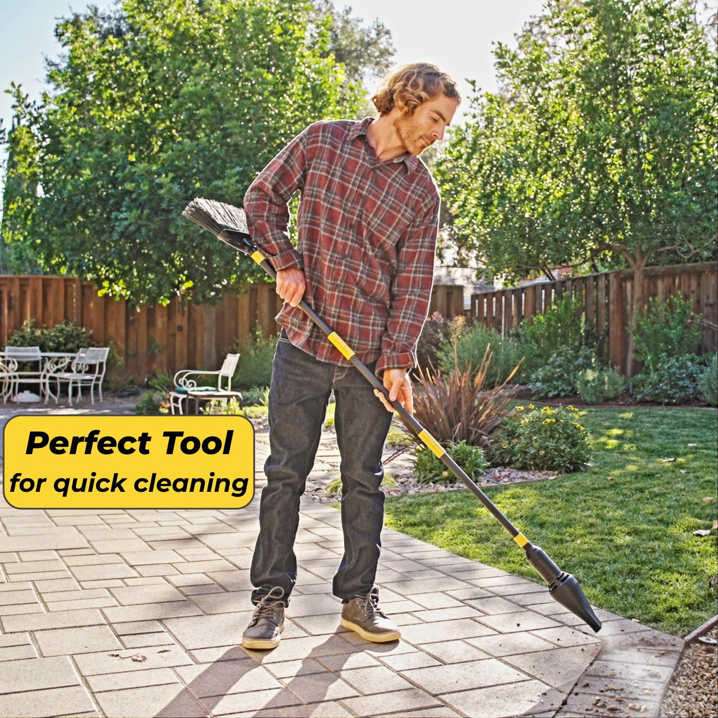 Aerobroom Outdoor Broom and Cordless Leaf Blower Combo, Mini Leaf Blower with Collapsible Broom Handle, Air Stick Blower/Broom Tool for Patios, Decks, Driveways, RVs, Camping and Shops