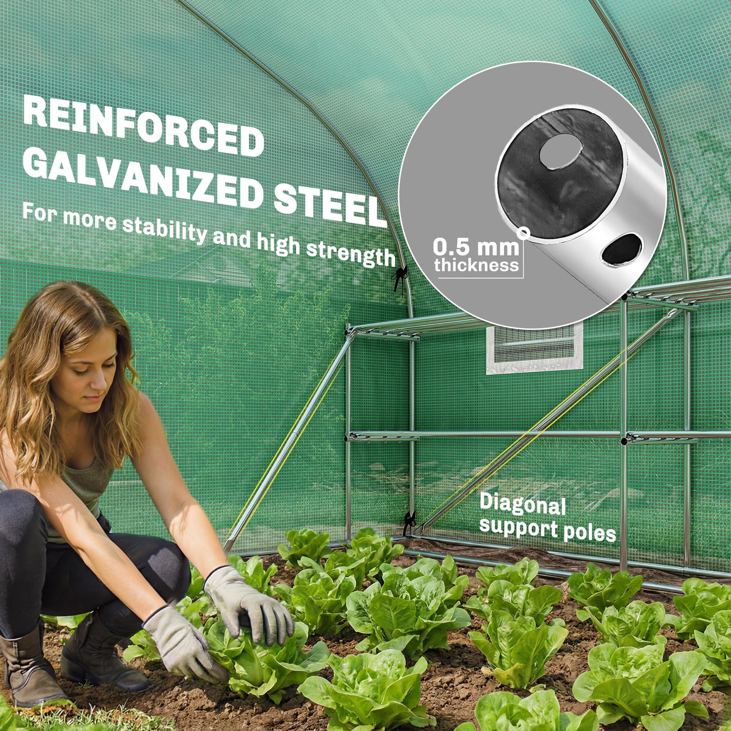 Outsunny 10'x11'x6' Walk-in Tunnel Greenhouse with Shelves, Mesh Door and Windows, Plant Hot House with PE Cover, Outdoor Green House for Patio Lawn Garden, Green