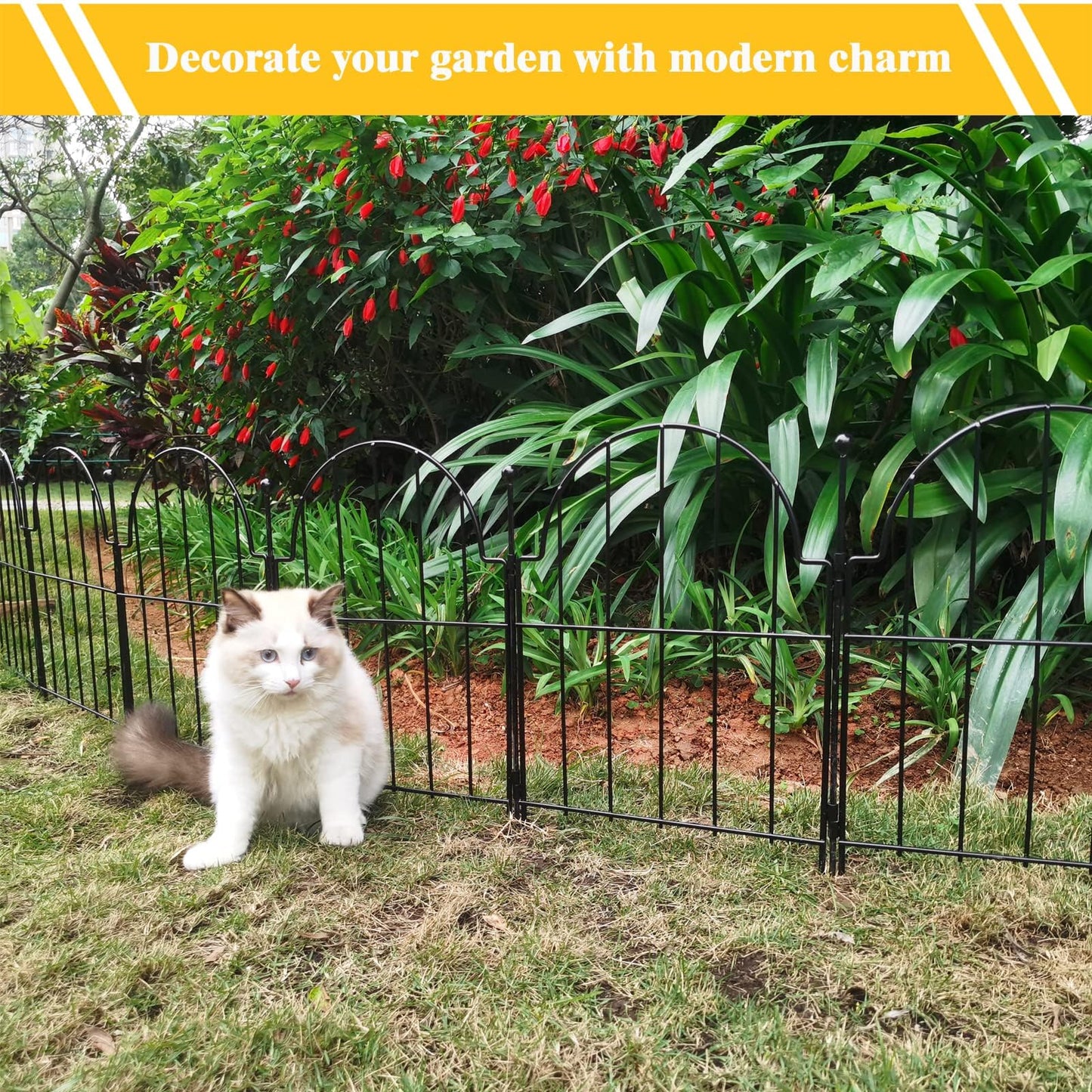 Blingluck Garden Fence, 22 in(H) x 10.83 ft(L) Arched Rustproof Metal No Dig Fence Garden Fence Border, Ground Stake Animal Barrier Fence for Rabbit Dog, Outdoor Decor for Yard & Patio