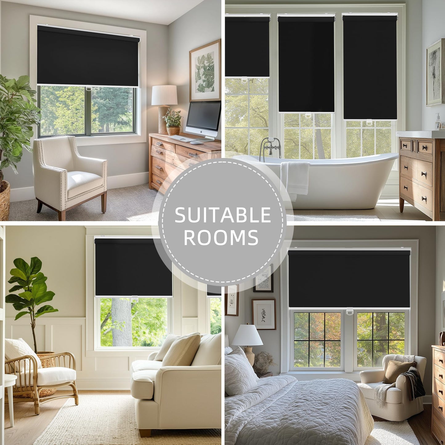 ChrisDowa Cordless Blackout Roller Shades for Windows, Thermal Insulated UV Protection Pull Down Shades, Total Blackout Window Blinds for Home, Office, Bedroom, Door (22" W x 72" H, Black)