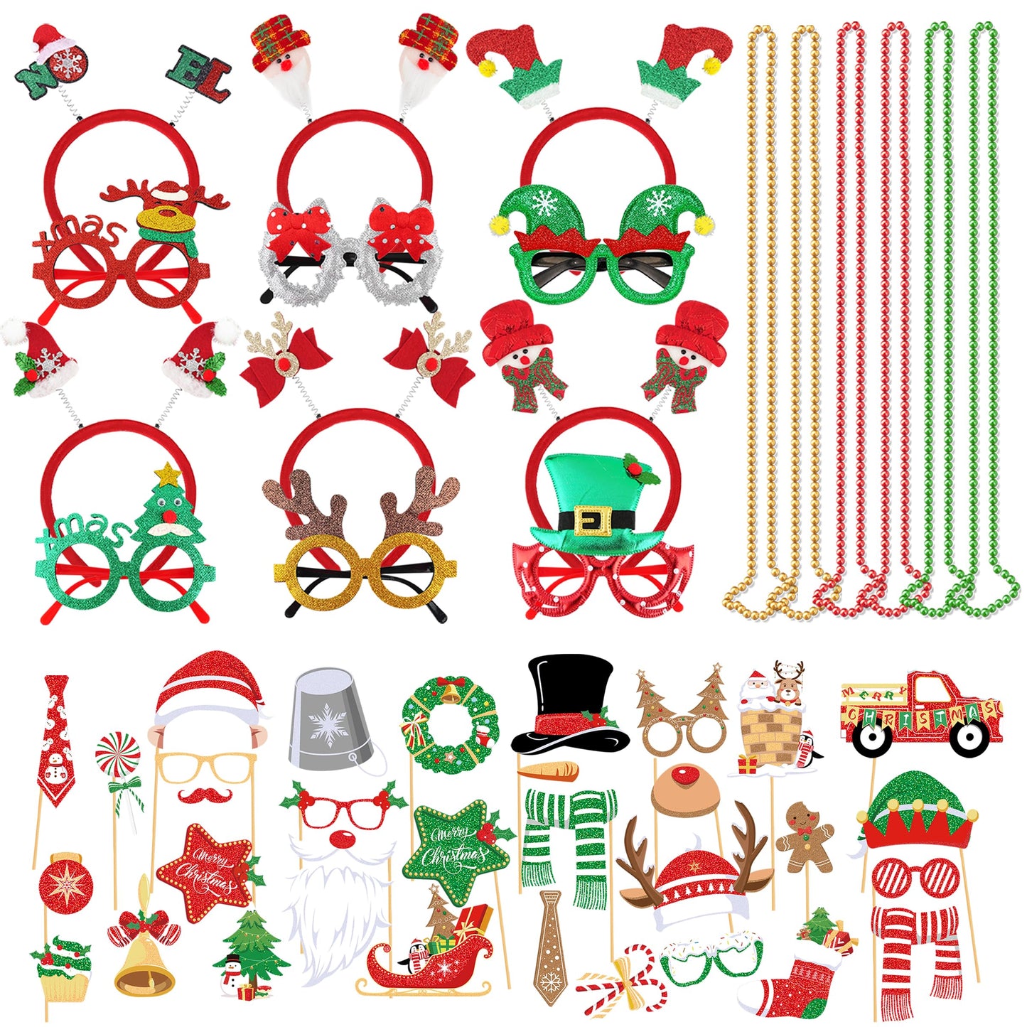 51PCS Christmas Glasses and Holiday Headbands Set Christmas Photo Booth Props Party Decoration Accessories for Xmas Party Supplies Holiday Favors(51)