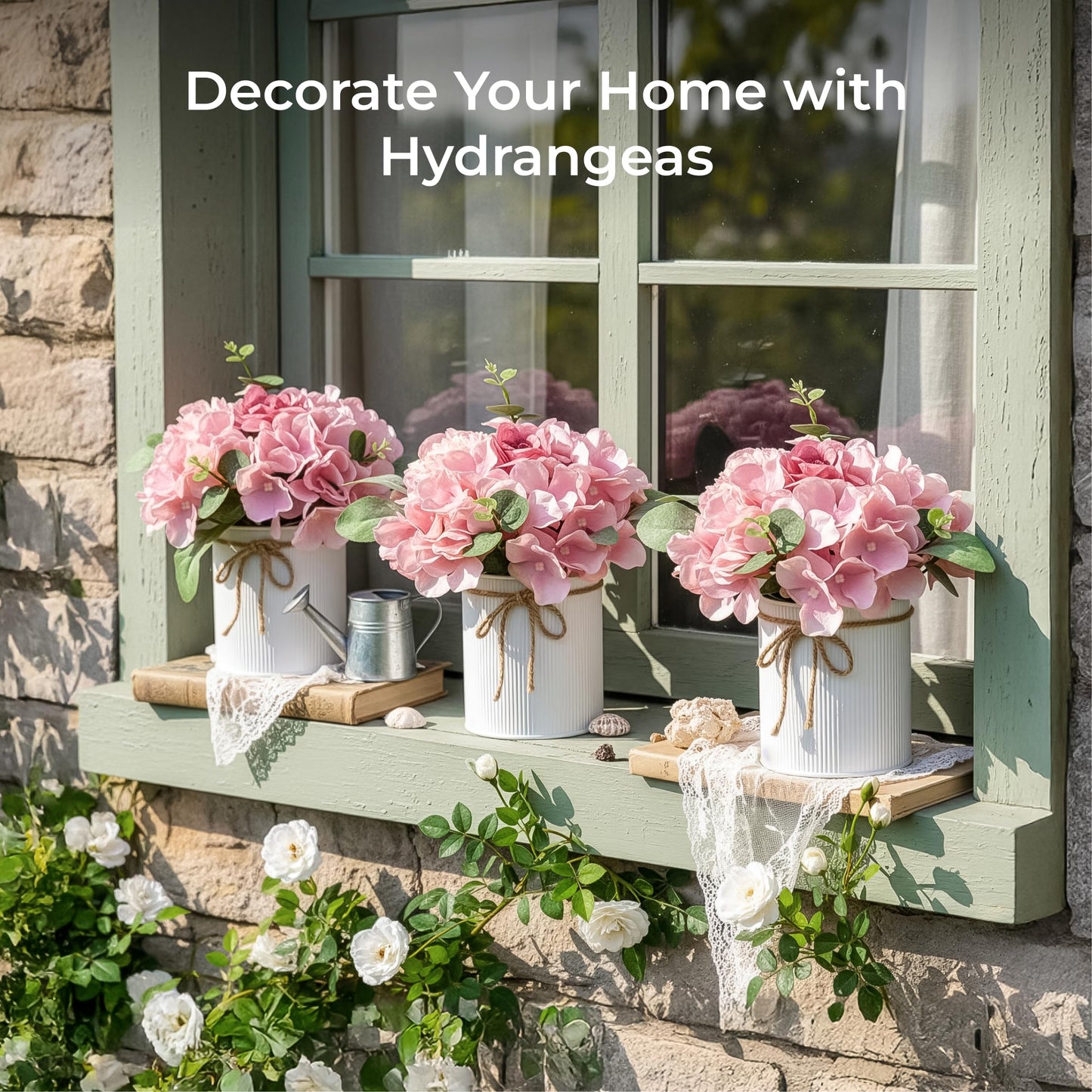Auihiay 10PCS Flower Table Centerpieces, Hydrangea Artificial Flowers with Vase, Faux Silk Hydrangea Flowers Arrangement for Spring Wedding Table Centerpiece Floral Vase Home Office Decor (Pink)