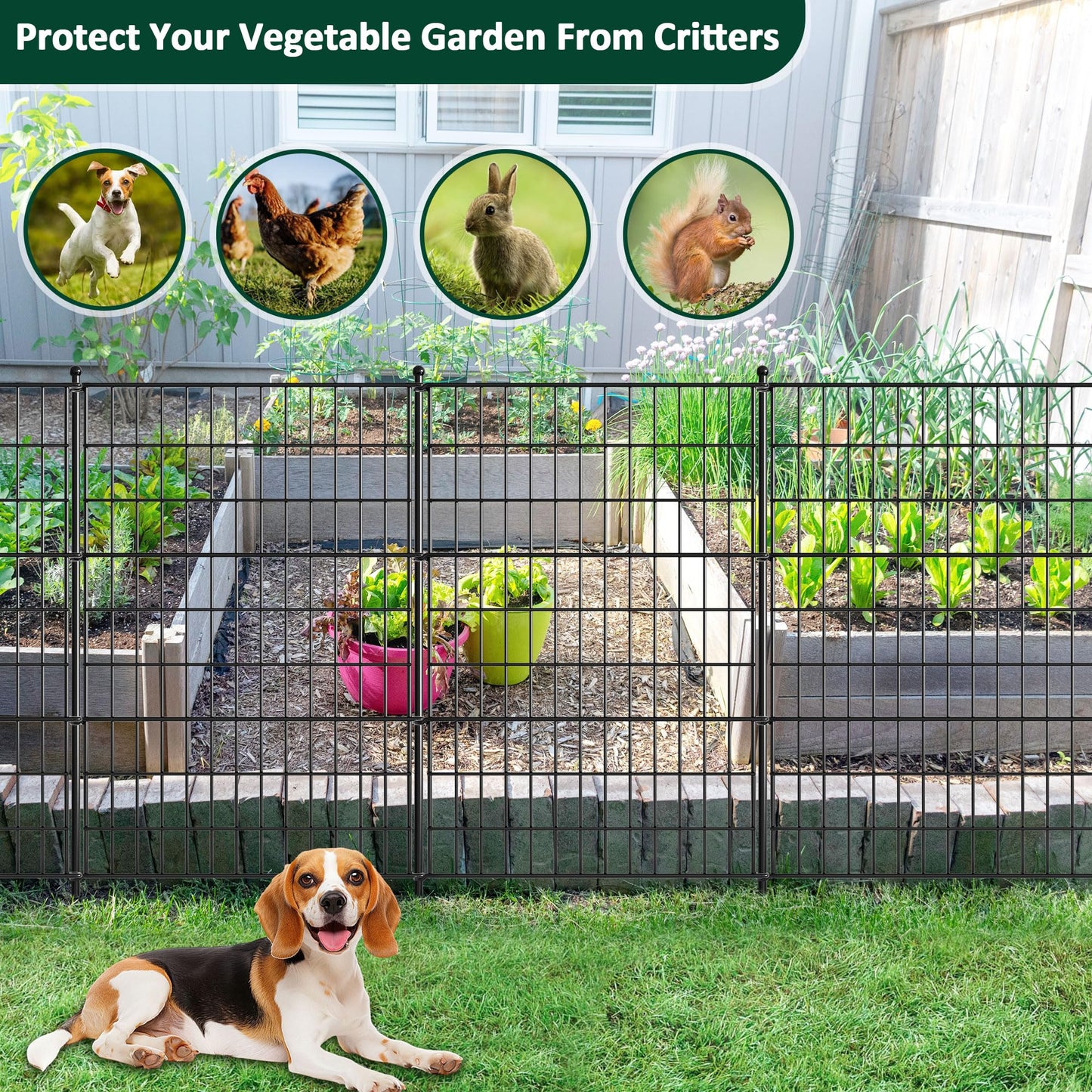 LUCKPRO 10 Panels Decorative Garden Fence Animal Barrier Heavy Duty No Dig Dog Fence Outdoor for Yard 32 in(H) X 23.6 ft(L) Garden Fencing with Ground Stakes for Backyard, Patio Decor