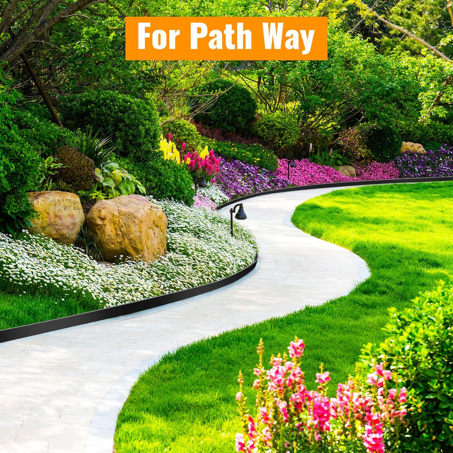 Landscape Edging, 3" x 50' Garden Edging, Black Edging for Landscaping with 45 Pcs Anchoring Spikes for Garden Flower Beds Yard Lawn