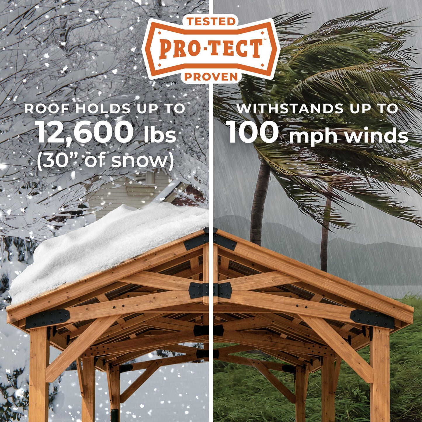 Backyard Discovery Norwood 20 ft. x 12 ft. All Cedar Wooden Carport Pavilion Gazebo with Hard Top Steel Roof