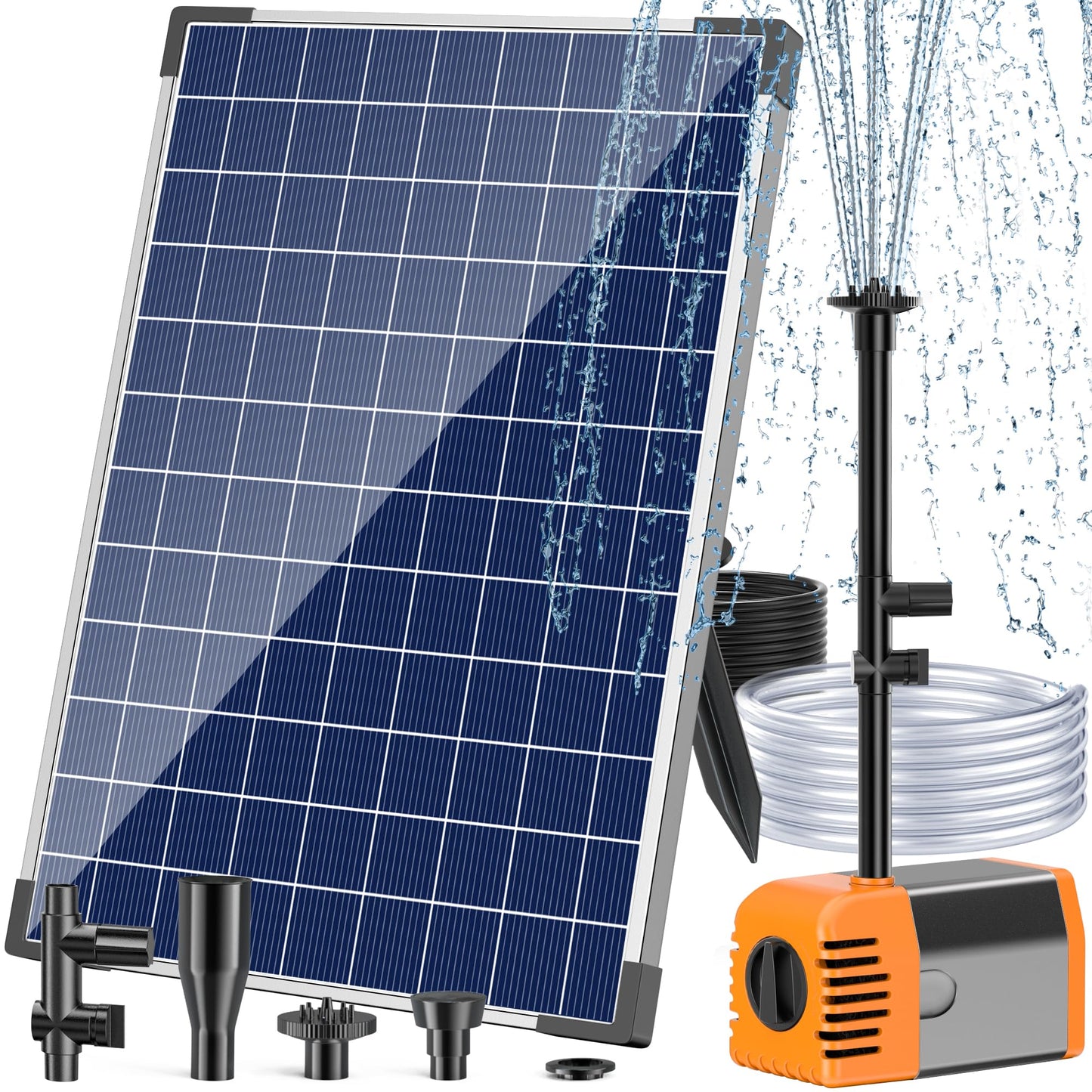 Antfraer 25W Solar Fountain Pump, Solar Water Pump 340GPH Flow Adjustable, Solar Pond Pump with 16.5Ft Cord & PVC Tubing for Pond Small Pond Garden Waterfall Backyard Hydroponics Water Features