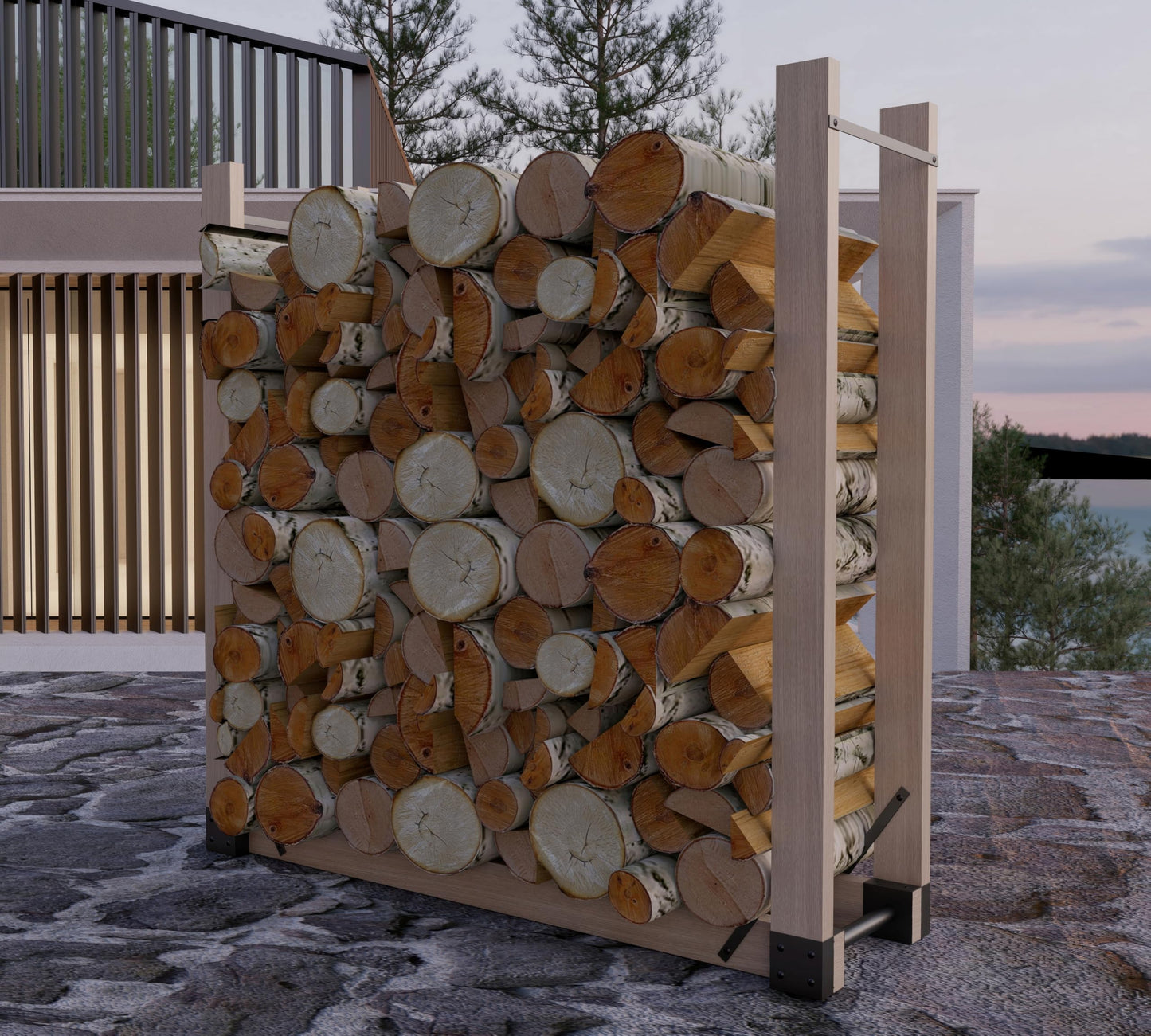 Fire Beauty Firewood Log Storage Rack 2-Pack Bracket Kit, Heavy Duty Adjustable Length,Triangular Stabilizer