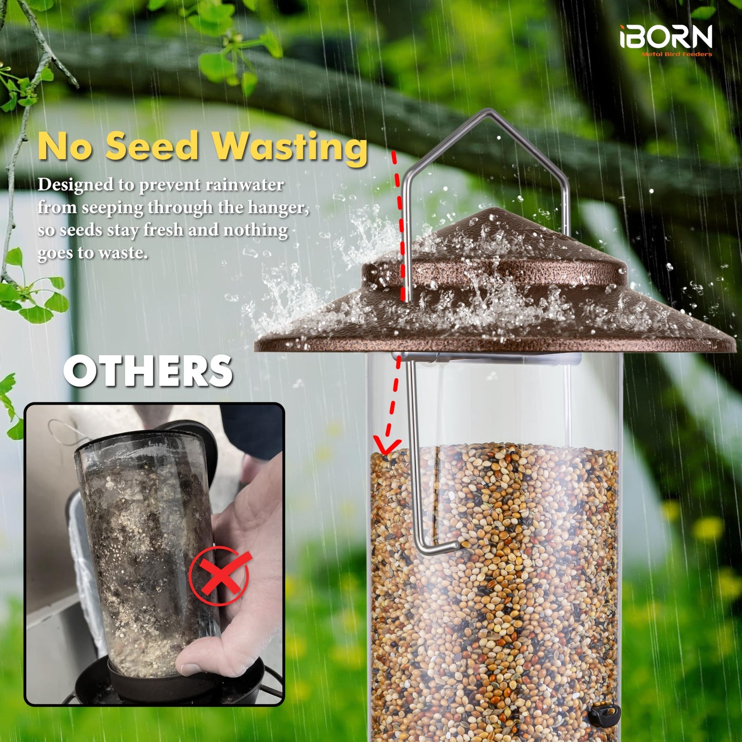 iBorn Bird Feeder Metal Squirrel Chew Proof Bird Feeders for Outdoors Hanging Outside for Cardinal, Holds 1.5LB Seed with 3 Perchs, Brushed Coffee (Seed is not Included)