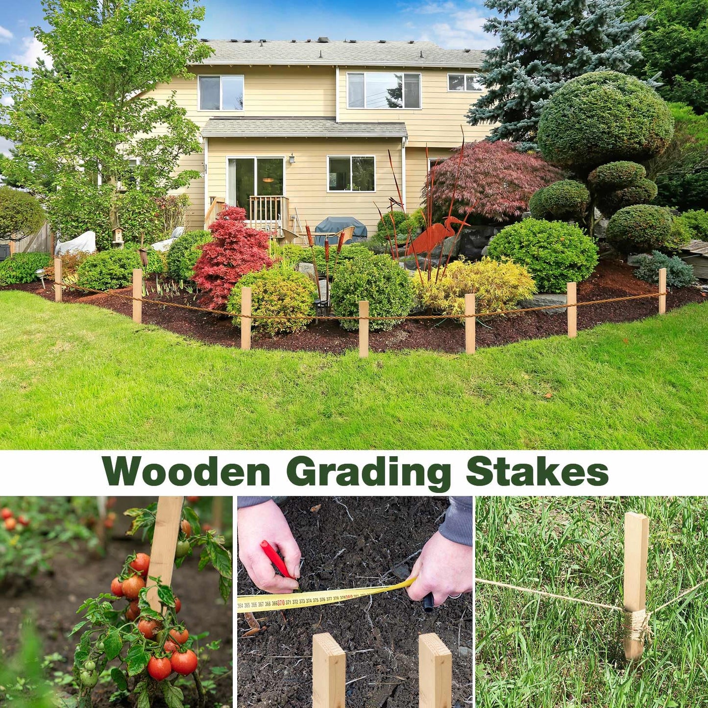 Colingmill 48 Pieces Wooden Garden Stakes 12 Inch Grade and Survey Stakes Wooden Garden and Sign Posts for Plant Support Silt Fence Yard Farm Survey Boundaries Baselines