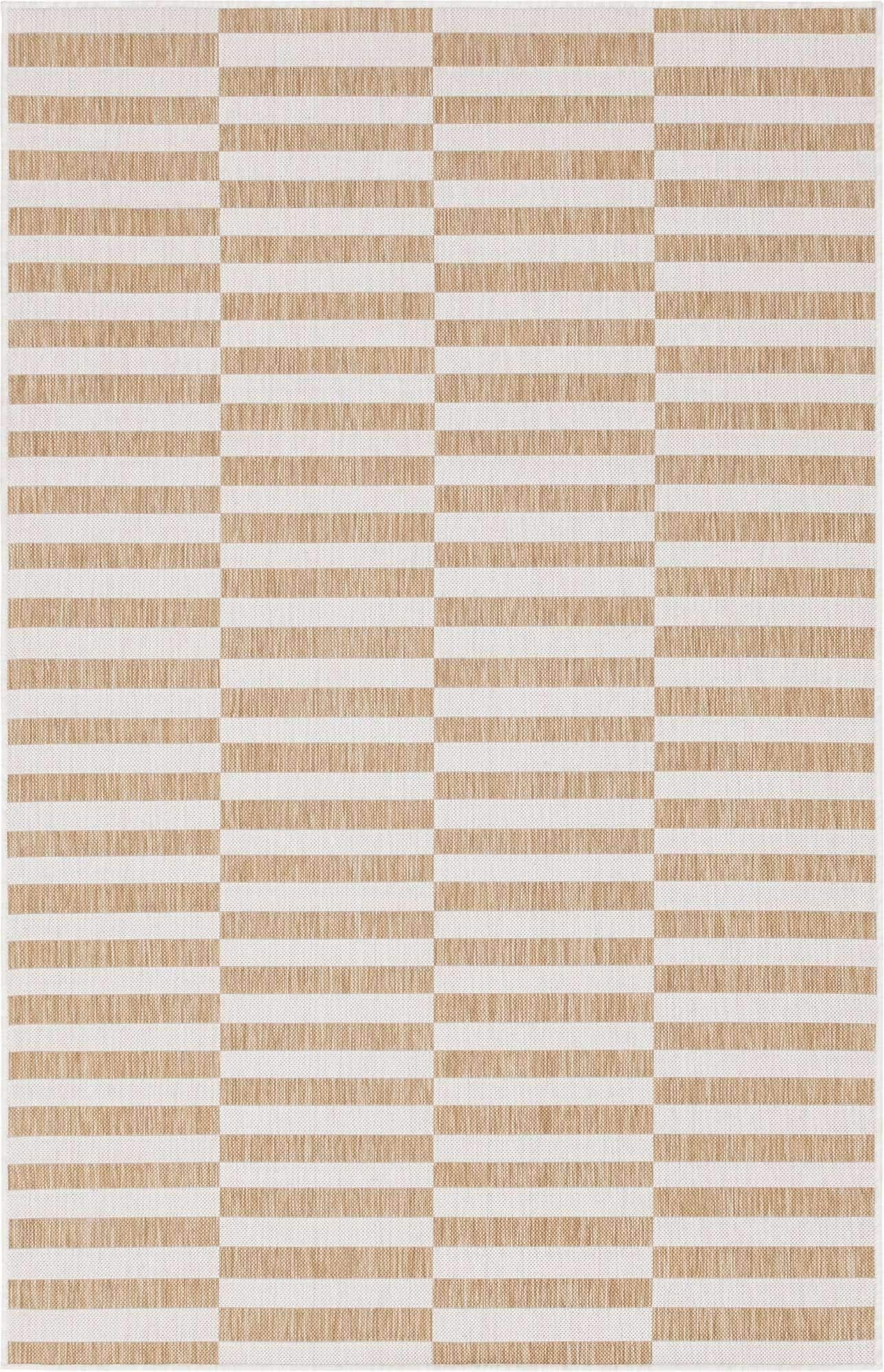 Unique Loom Outdoor Striped Collection Area Rug - Striped (5' 1" x 8' Rectangle, Taupe/Ivory)