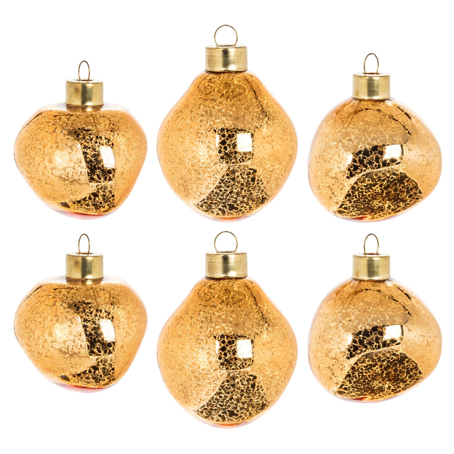 Abbott Collection Organic Shape Ornament. Set of 6 - Glass, Antique Gold (2 inches L)
