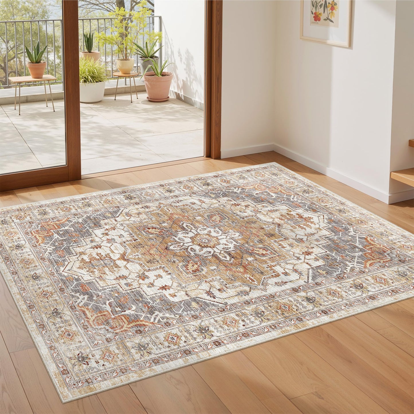 befbee 3x5 Rug, Ultra-Thin Area Rugs for Living Room,Non-Slip Lightweight Washable Rug for Bedroom,Kitchen,Entryway,Stain Resistant Small Carpet (Turmeric/Grey, 3'x5')