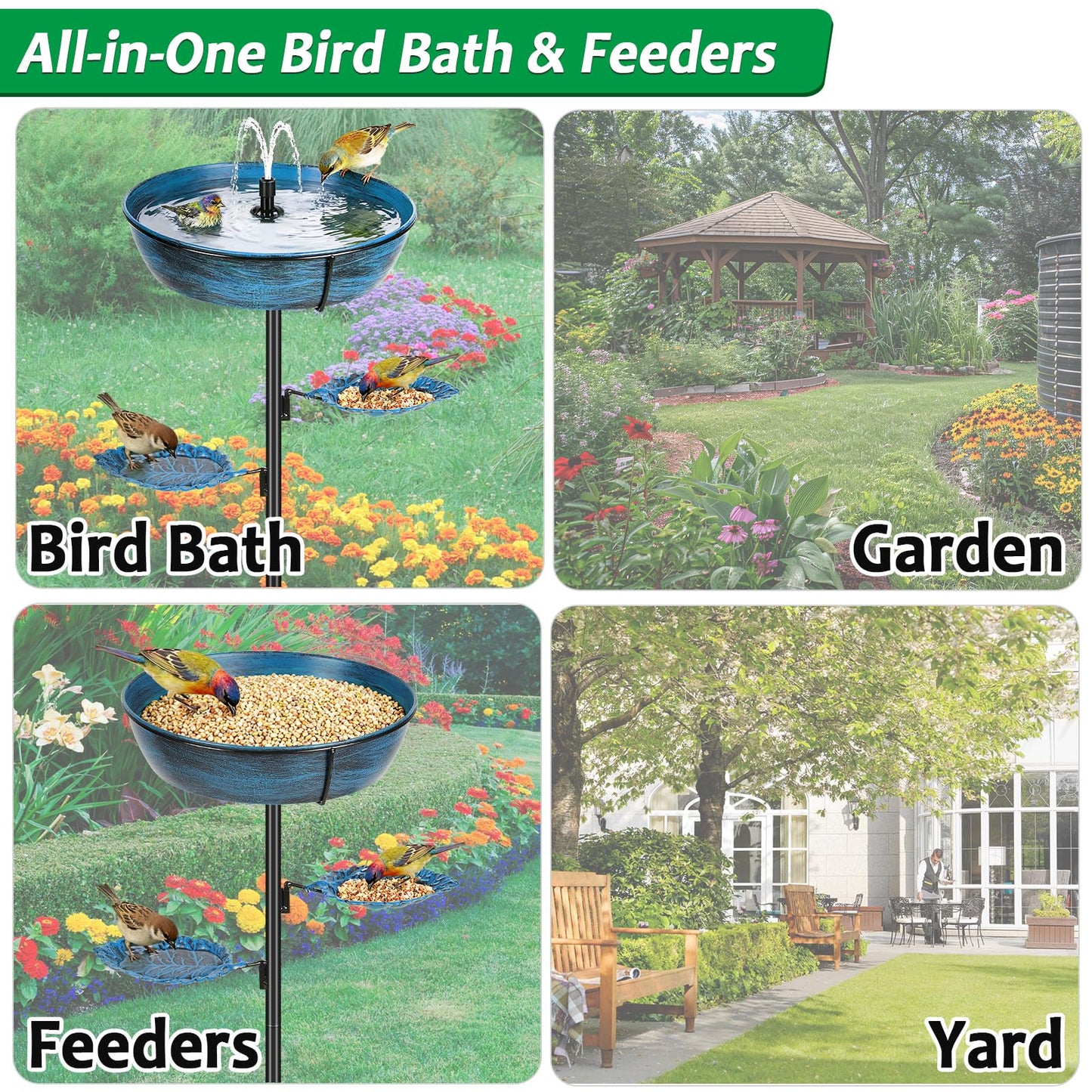 Olpchee Metal Bird Bath for Outdoor - Garden Bird Bath with Removable Bowl Heavy-Duty Base, Winter Birdbath Feeder Rust-Proof Birdbaths for Garden Yard Lawn Decor, Easy to Install(Blue)