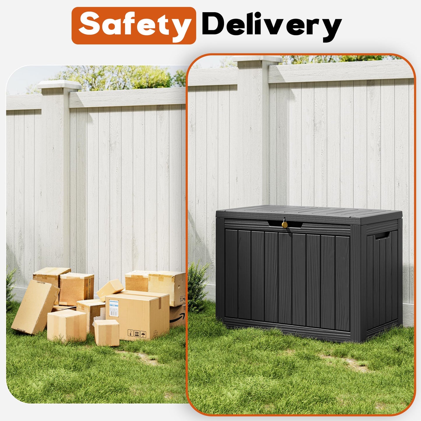 NBYSGO Outdoor Storage Box, Resin Deck Boxes Indoor and outdoor, Waterproof Storage Box Lockable Lid (Black, 45 Gallon)