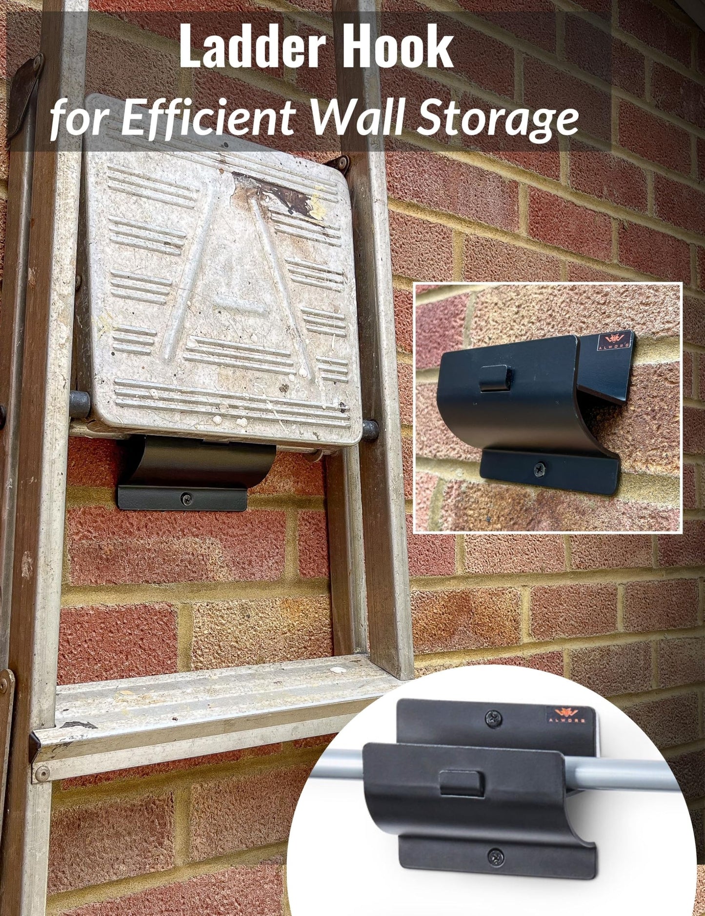 Ladder Hook - Black Heavy Duty Ladder Brackets for Garage Wall - Utility Hook for Wall Mount Ladder Storage, Folding Chair - Tool Holder to Organize Garage and Shed