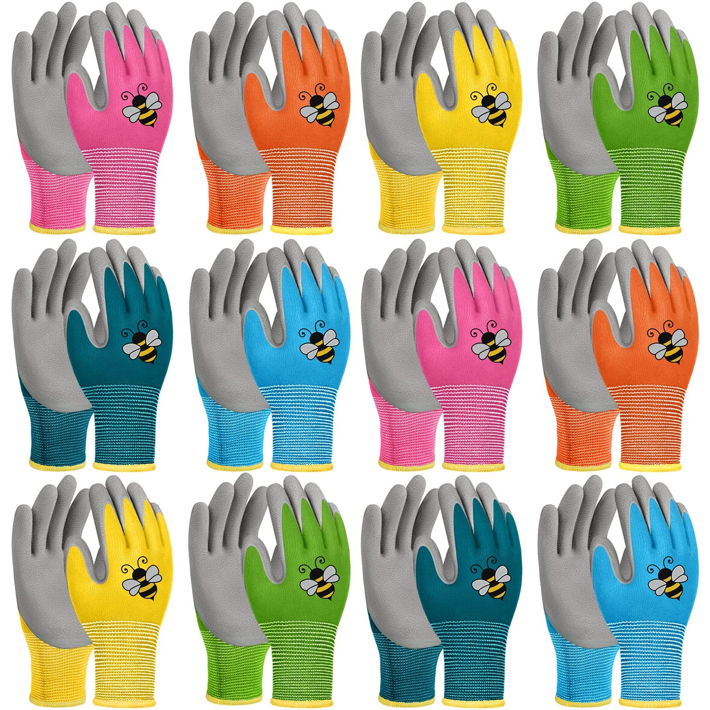 Yumoin 12 Pairs Kids Gardening Gloves Children Yard Work Glove Rubber Coated Garden Gloves for Girls Boys Toddlers Youth Outdoor (Small (Age 3-5))