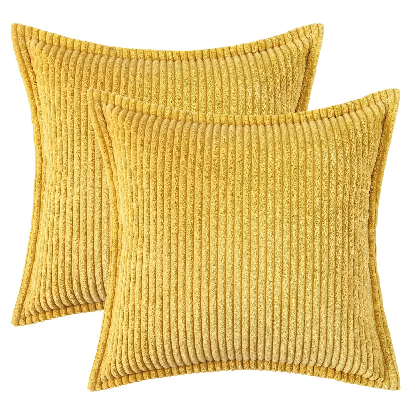 Mecatny Corduroy Throw Pillow Covers 26x26 Set of 2, Neutral Decorative Soft Boho Couch Pillow Covers with Broadside for Sofa Living Room, Mustard Yellow