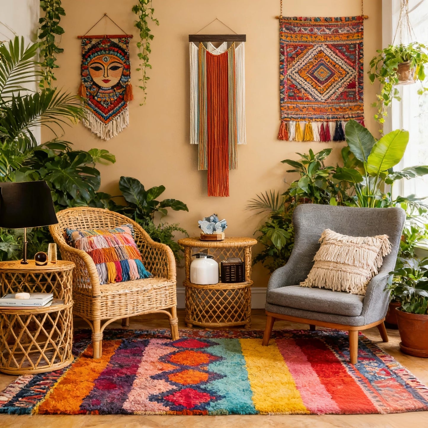 M MANUAL Macrame Wall Hanging 15.7x47.2Inch Fiber Handmade Macrame Wall Hanging Bohemian Yarn Tapestry Living Room Bedroom Modern Home Decor For Boho Home Decoration (B)