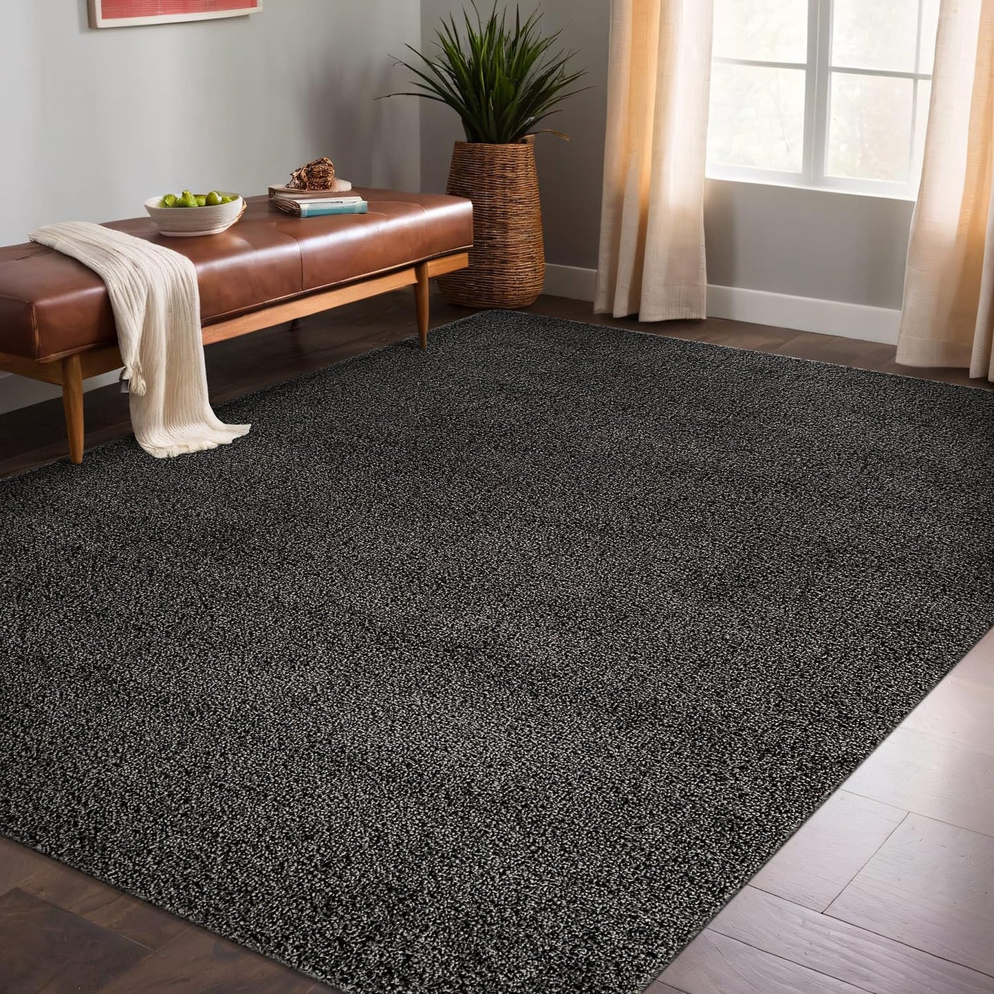 Luul Home Non Slip Solid Area Rug Dark Gray 3x5 Rubber Back Soft Rugs for Living Room Kitchen Bedroom and Hallway Stain Resistant Washable Easy Cleaning Non Shedding Carpet Dark Gray 3 x 5