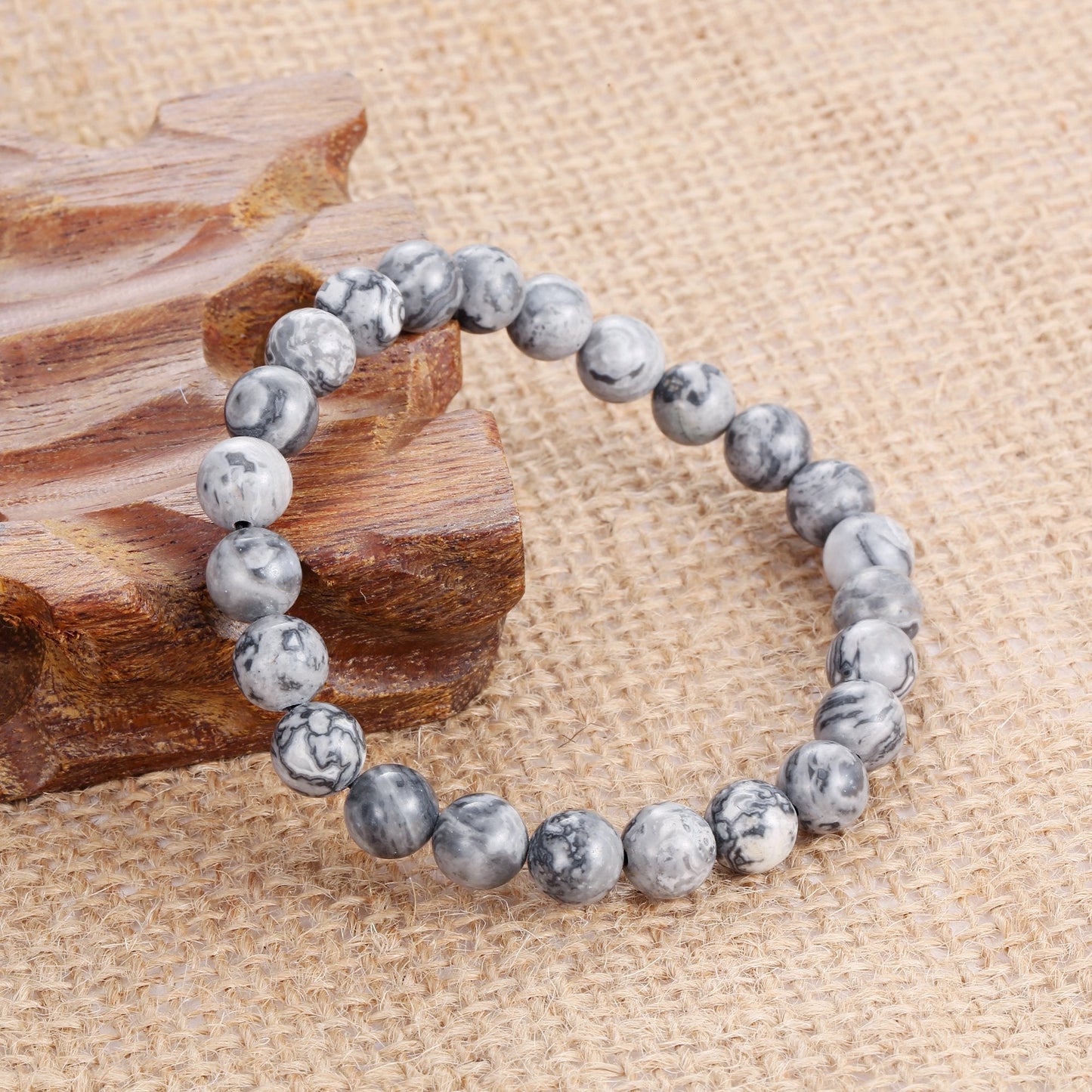 Jade cabbage Men Bracelet Natural Natural Semi-Precious Gemstone Bead Chakra Healing Energy Balance Bracelet for Mens Jewelry Gift (8mm Gray 7.3 inches)