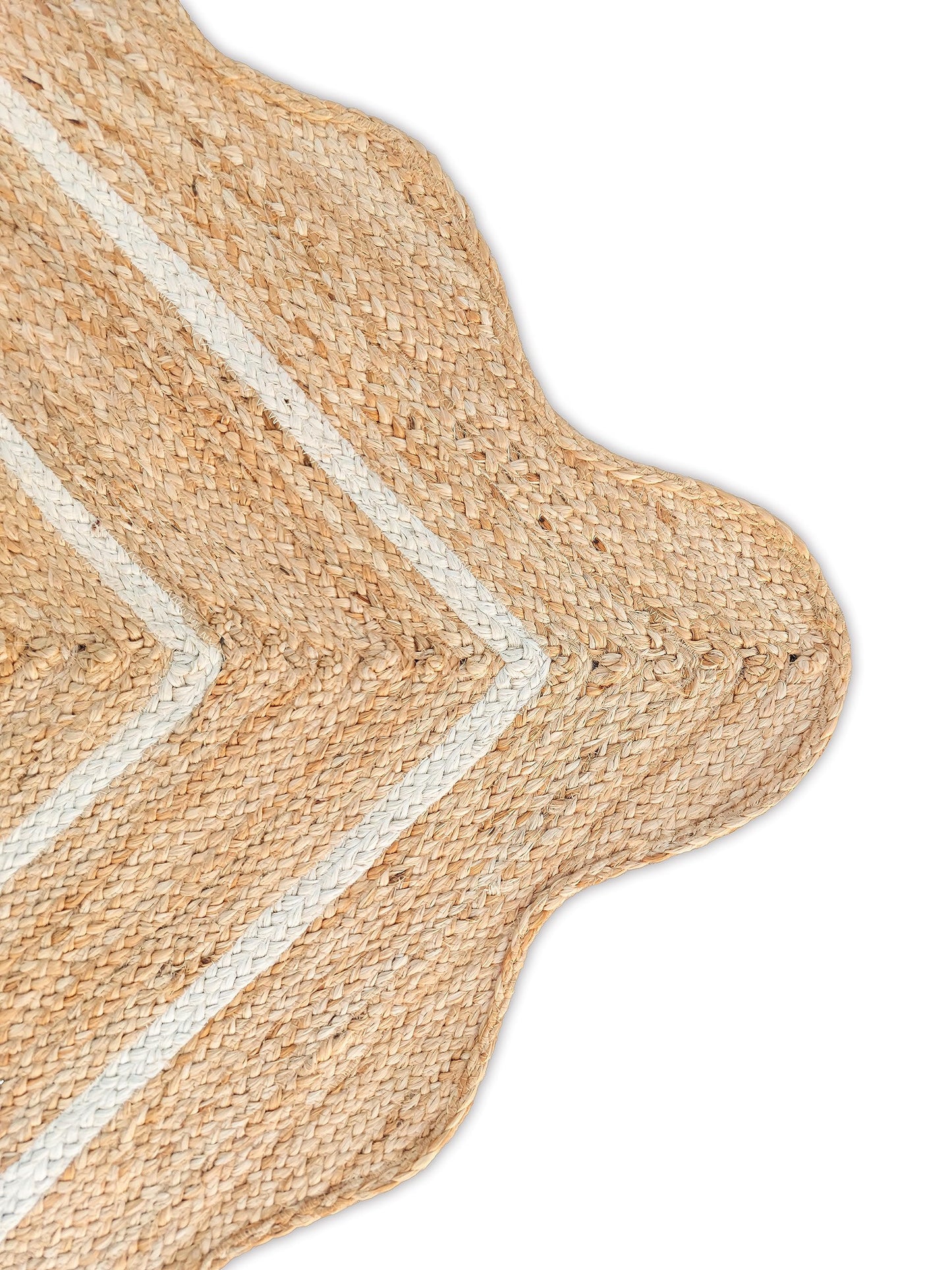 Weaving Village Wave Scalloped Natural Jute Rug - Boho Entryway Runner, Farmhouse Scallop, Off White (2'6"x8')