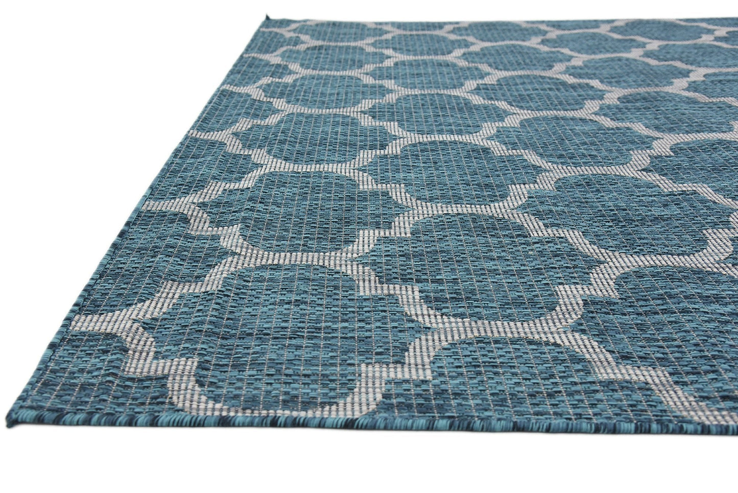 Unique Loom Outdoor Trellis Collection Area Rug (6' 1" x 9' Rectangle, Teal/ Gray)