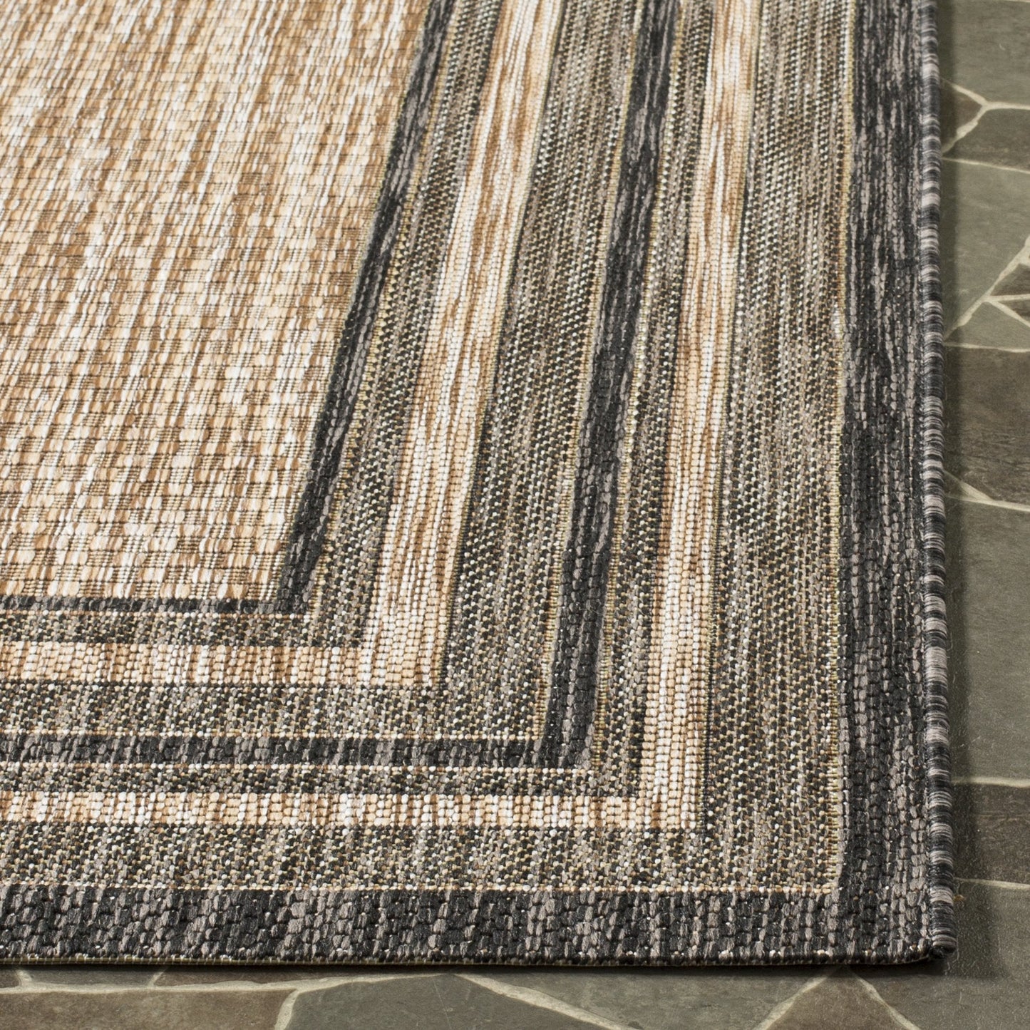 SAFAVIEH Washable Rug Outdoor Courtyard Collection - 10' x 14', Natural & Black, Non-Shedding & Easy Cleaning, Ideal for Patio, Backyard, Mudroom (CY8475-37312)