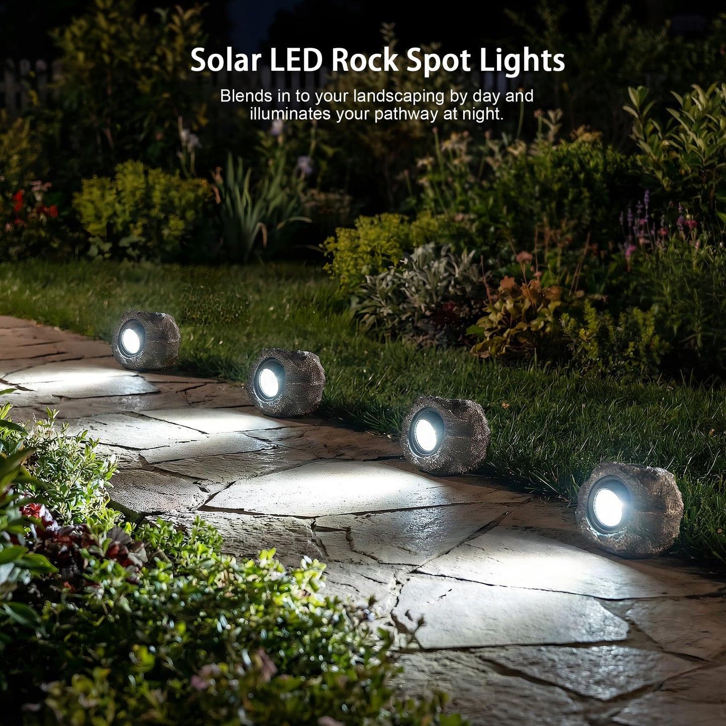 Solar Rock Lights Outdoor – 2 Pack Waterproof LED Landscape Garden Spotlights, Realistic Stone Design, Wireless Solar Powered Pathway Lights for Yard, Walkway, Patio & Lawn Decoration (Auto On/Off)