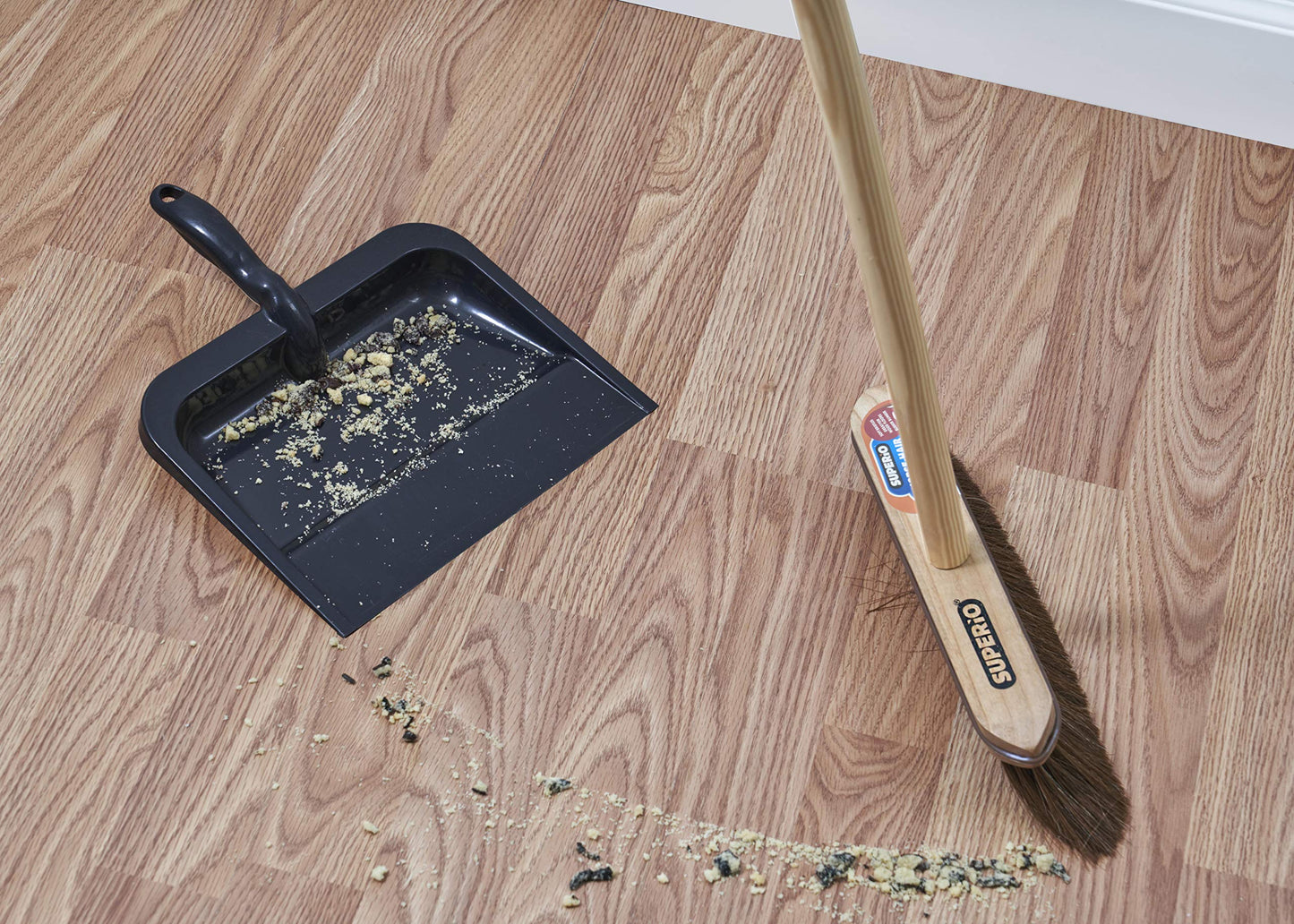 Superio Heavy Duty Plastic Dustpan with Comfort Grip Handle Black, Durable, Lightweight Multi Surface Dust Pan Easy Broom Sweeping, 10 inches Wide, 1-Pack